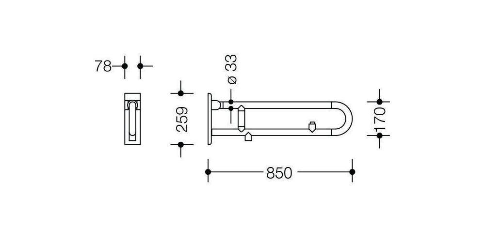 HEWI Stützklappgr. E-Ausführ. SERIE 801 Spültaste 850mm reinweiß