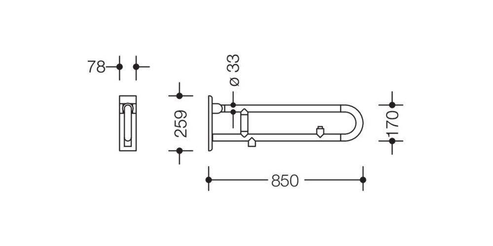 HEWI Stützklappgr. E-Ausführ. SERIE 801 Spültaste 850mm reinweiß