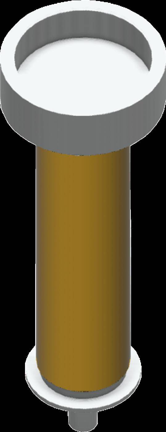 3D-Darstellung einer Metallrohrverschraubung oder Flanschen-Verbinder mit einer hohlen Oberseite, braunem zylindrischen Schaft und weißer Basis