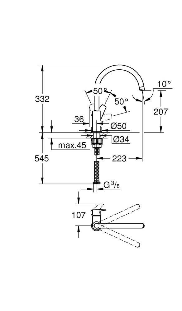 GROHE Einhand-Spültischarmatur BAUEDGE 1/2Zoll ho Ala chr