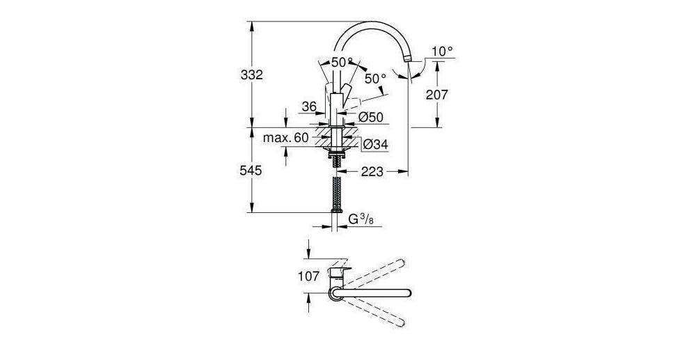 GROHE Einhand-Spültischarmatur BAUEDGE 1/2Zoll ho Ala chr