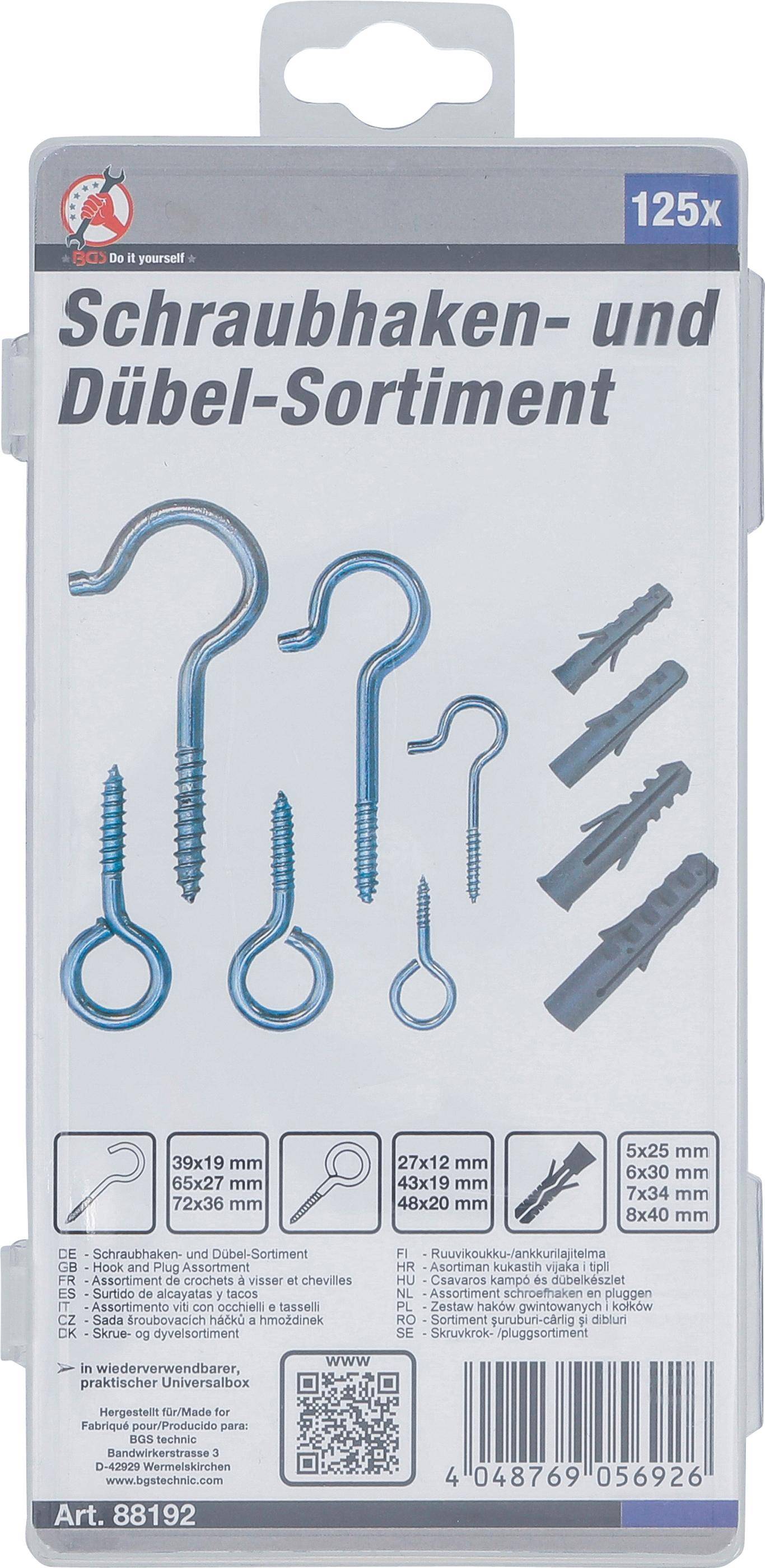 BGS Diy Schraubhaken- und Dübel-Sortiment | 125-tlg.