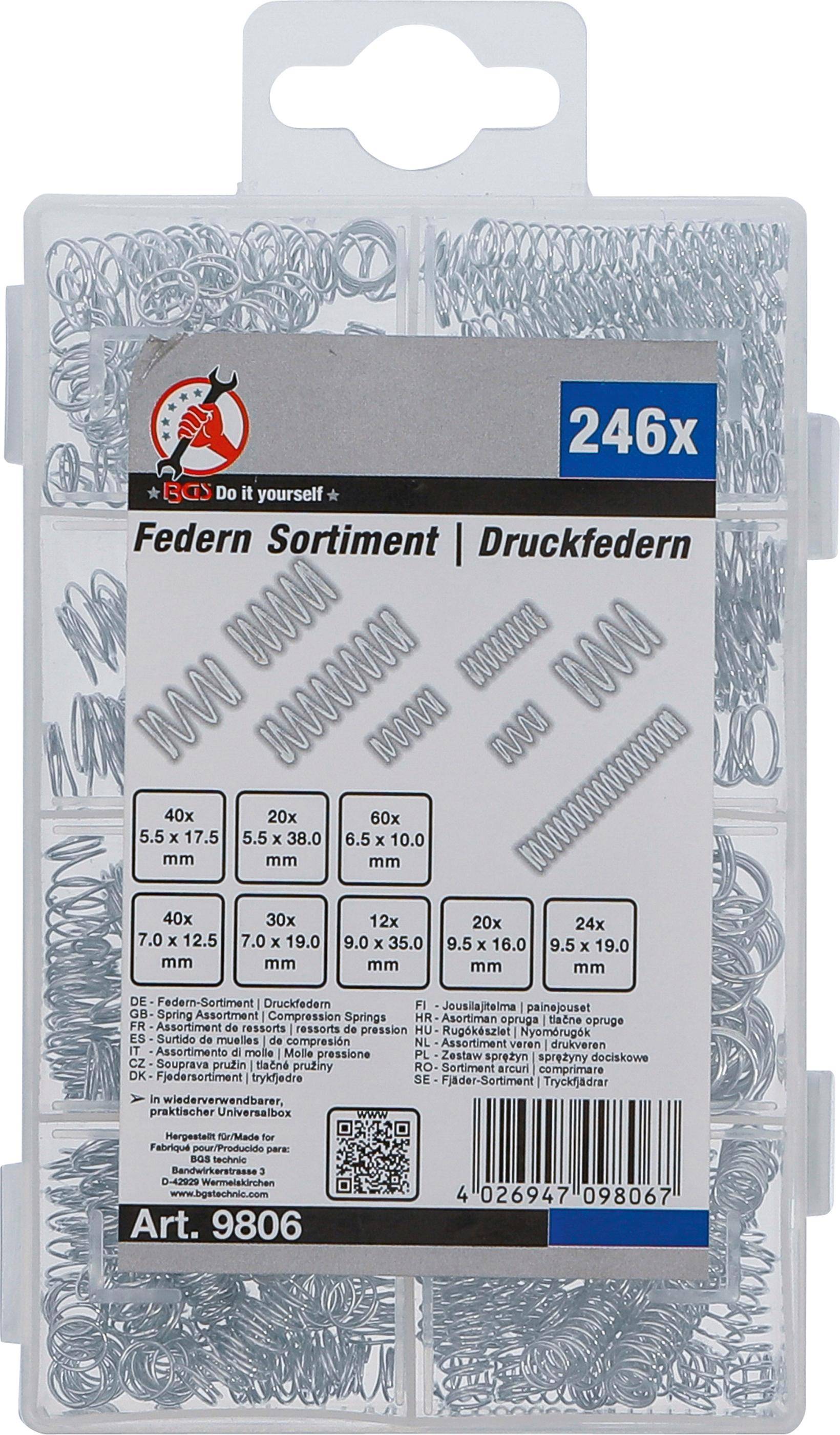 BGS Diy Federn-Sortiment | Druckfedern | 246-tlg.