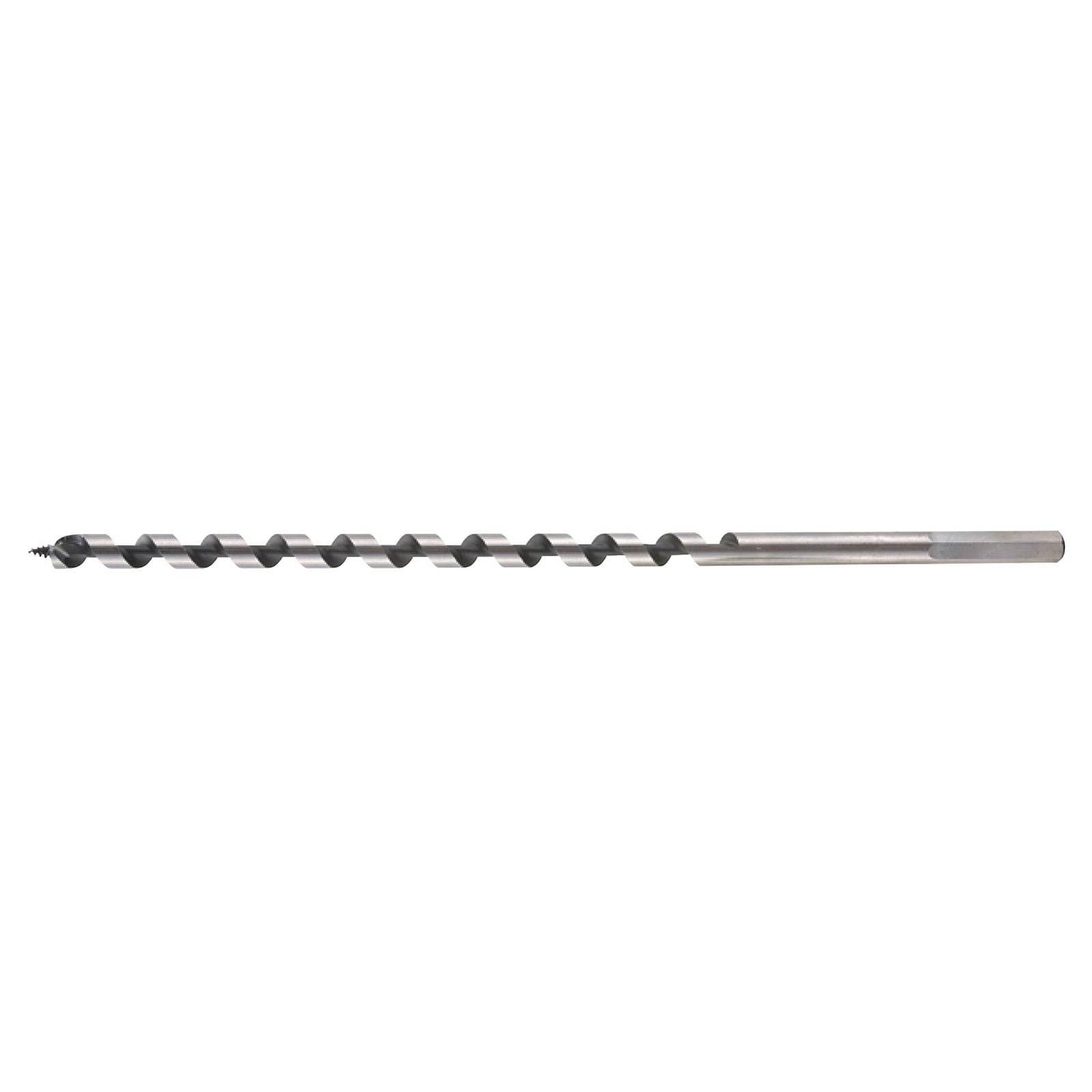 Ein langer, verdrehter Bohrer mit einer spitzen Spitze, geeignet für Tiefbohrungen in Holz, Metall oder anderen Materialien.