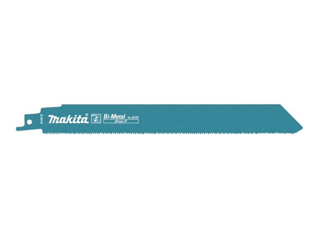 Türkisfarbenes Bi-Metall-Sägeblatt von Makita für Elektrosägen auf weißem Hintergrund gezeigt.