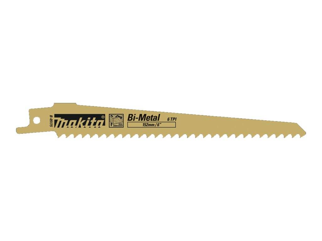 Makita Bi-Metall-Sägeblatt für Säbelsägen, 6 ZPI, horizontal auf weißem Hintergrund dargestellt.