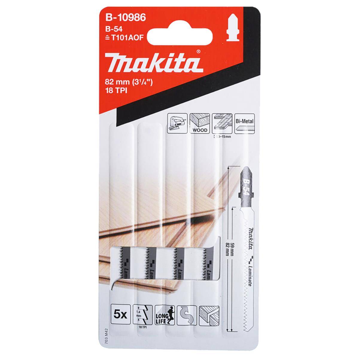 Makita Stichsägeblatt für Holz Sauberer Schnitt B-54 • 59 mm • 18 • Bi- Metall • 5 Stk.