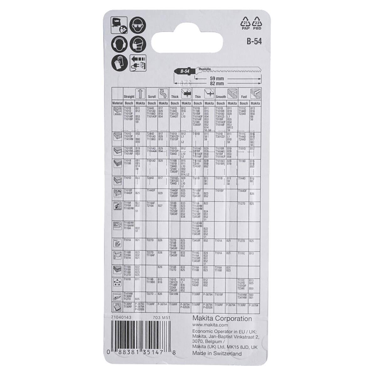 Makita Stichsägeblatt für Holz Sauberer Schnitt B-54 • 59 mm • 18 • Bi- Metall • 5 Stk.