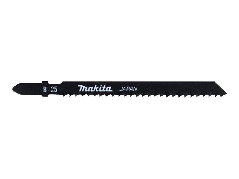 Schwarzes Makita B-25 Sägeblatt mit gezähnter Schneidkante, beschriftet mit 