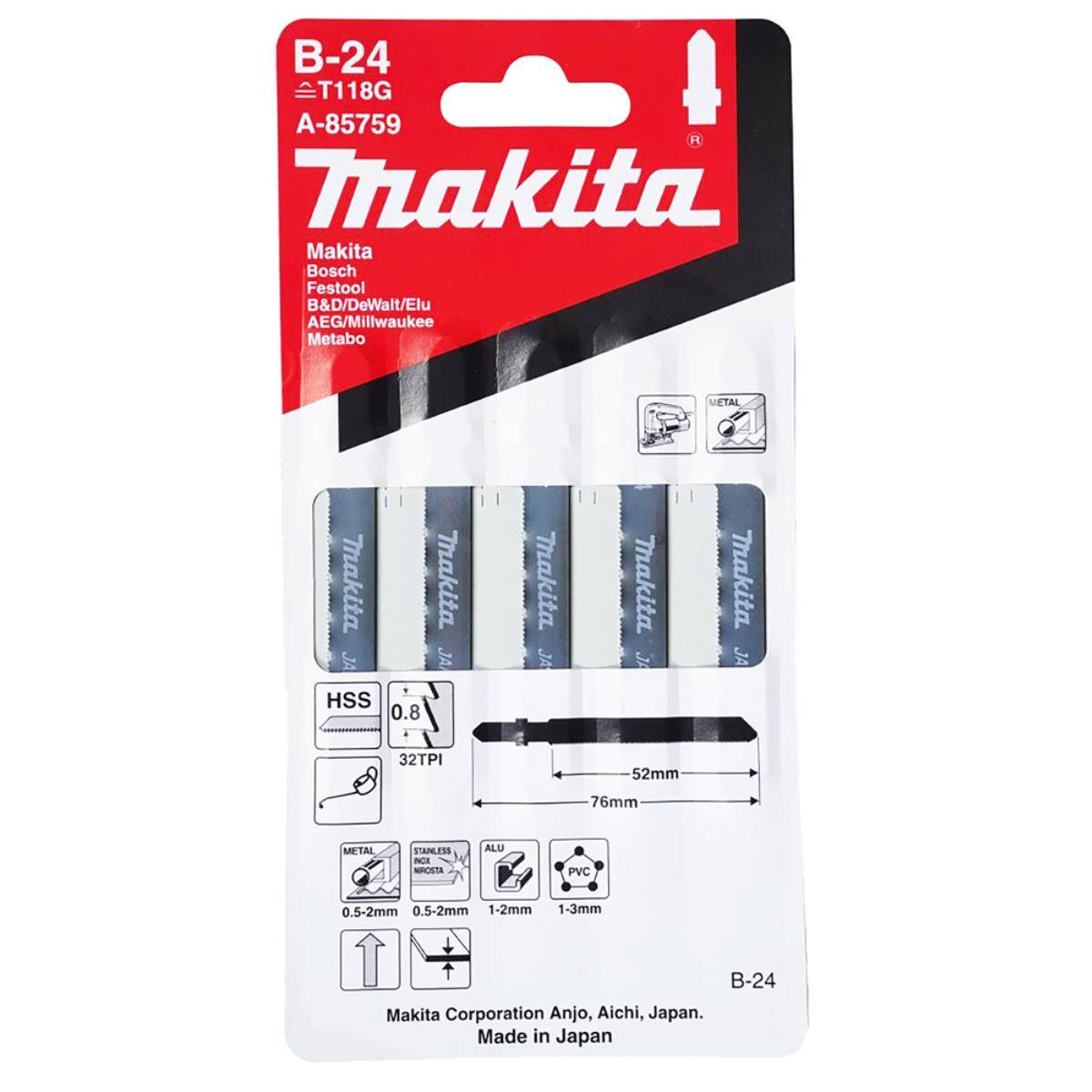 Makita Stichsägeblatt für Metall B-24 • 52 mm • 32 • HCS • 5 Stk.
