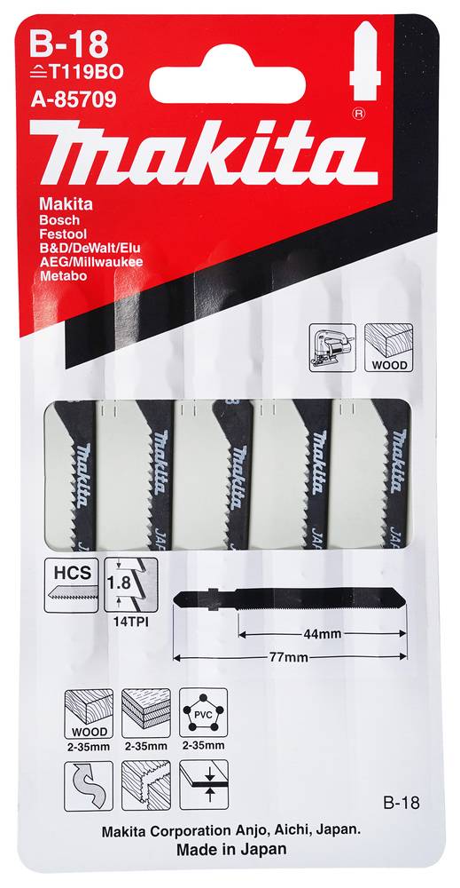 Makita Stichsägeblatt für Holz 44 mm Verzahnte Länge • Zähne/Zoll 14 • 5 Stk.