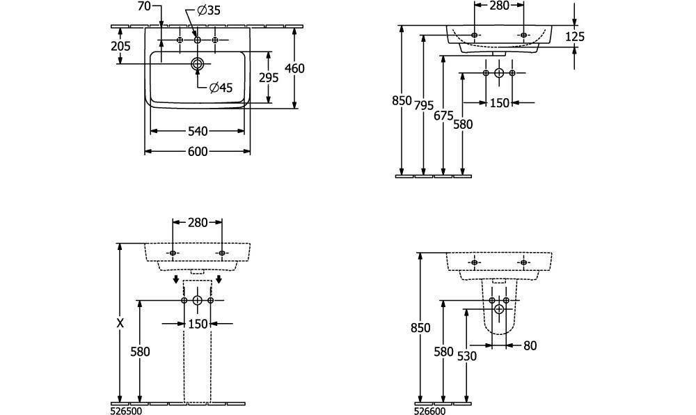 Villeroy & Boch V&B Waschtisch O.NOVO 600x460mm mit ÜL we