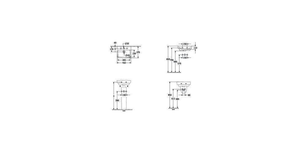 Villeroy & Boch V&B Handwaschbecken O.NOVO 450x370mm mit ÜL we