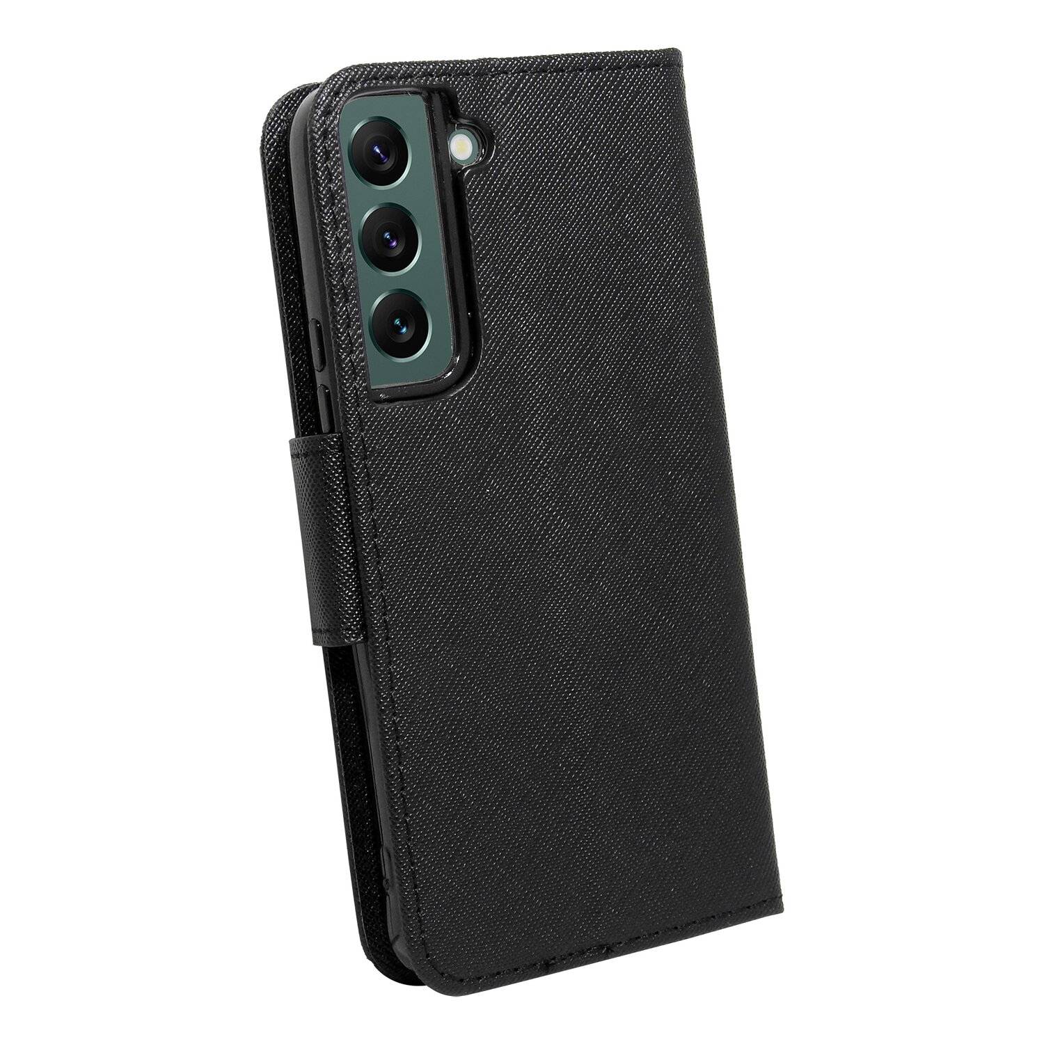 Buch Tasche "Fancy" für SAMSUNG GALAXY S22 (SM-S901B) Handy Hülle Schutzhülle mit Standfunktion, Kartenfach Schwarz