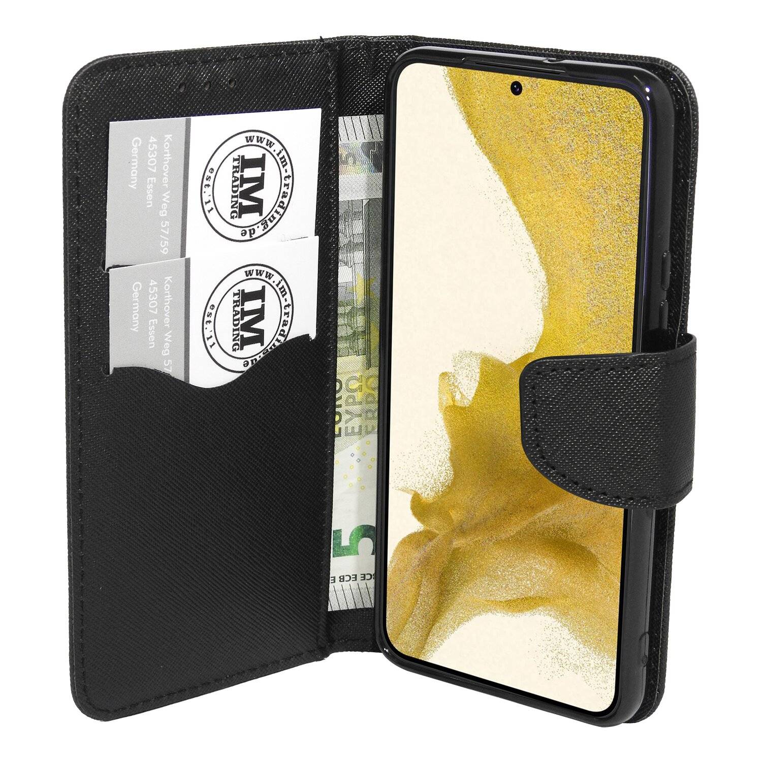 Buch Tasche "Fancy" für SAMSUNG GALAXY S22 (SM-S901B) Handy Hülle Schutzhülle mit Standfunktion, Kartenfach Schwarz