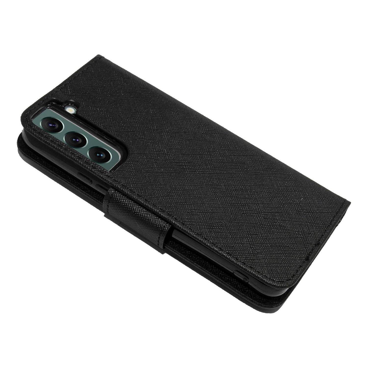Buch Tasche "Fancy" für SAMSUNG GALAXY S22 (SM-S901B) Handy Hülle Schutzhülle mit Standfunktion, Kartenfach Schwarz