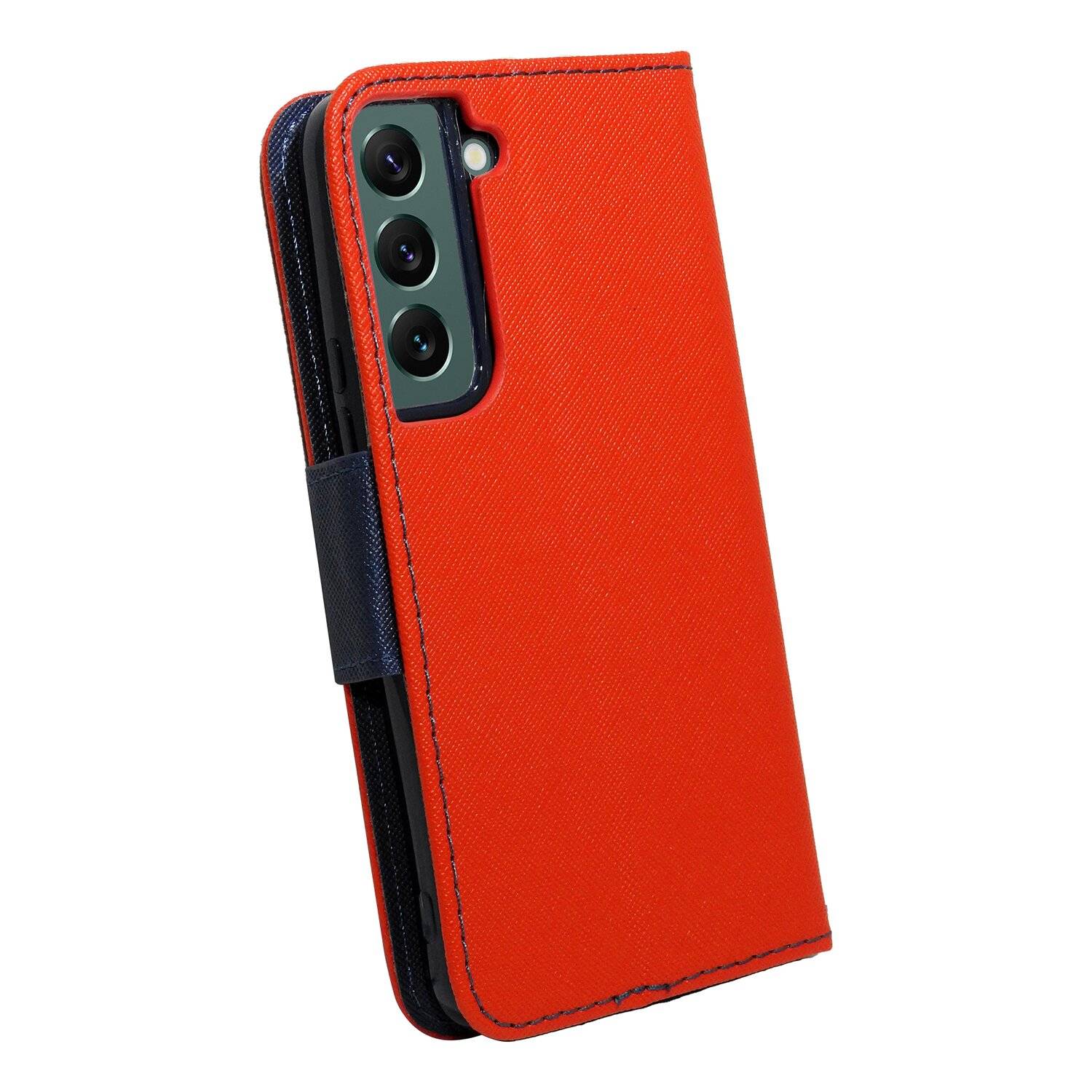 Buch Tasche "Fancy" für SAMSUNG GALAXY S22 (S901B) Handy Hülle Schutzhülle mit Standfunktion, Kartenfach Rot-Blau
