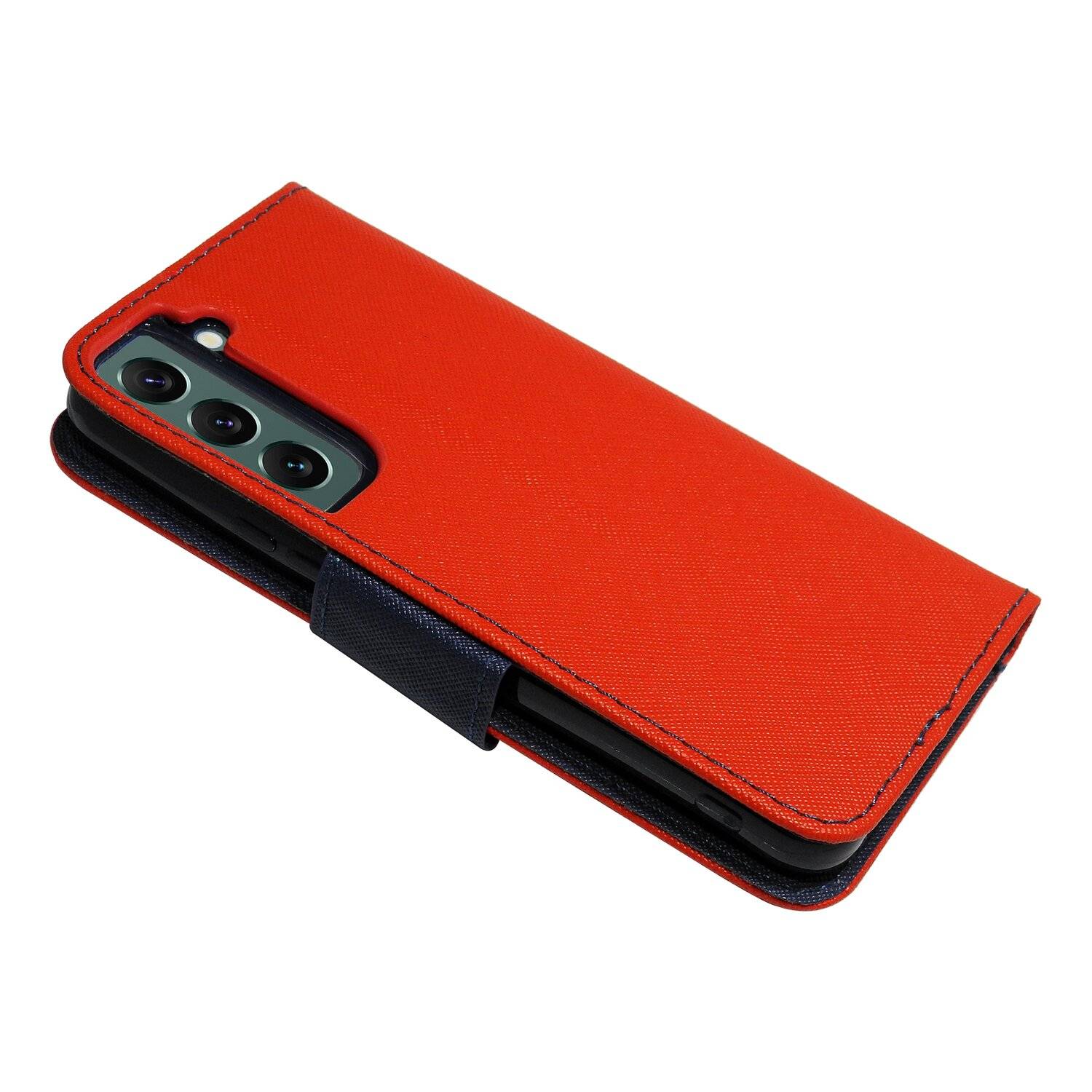 Buch Tasche "Fancy" für SAMSUNG GALAXY S22 (S901B) Handy Hülle Schutzhülle mit Standfunktion, Kartenfach Rot-Blau