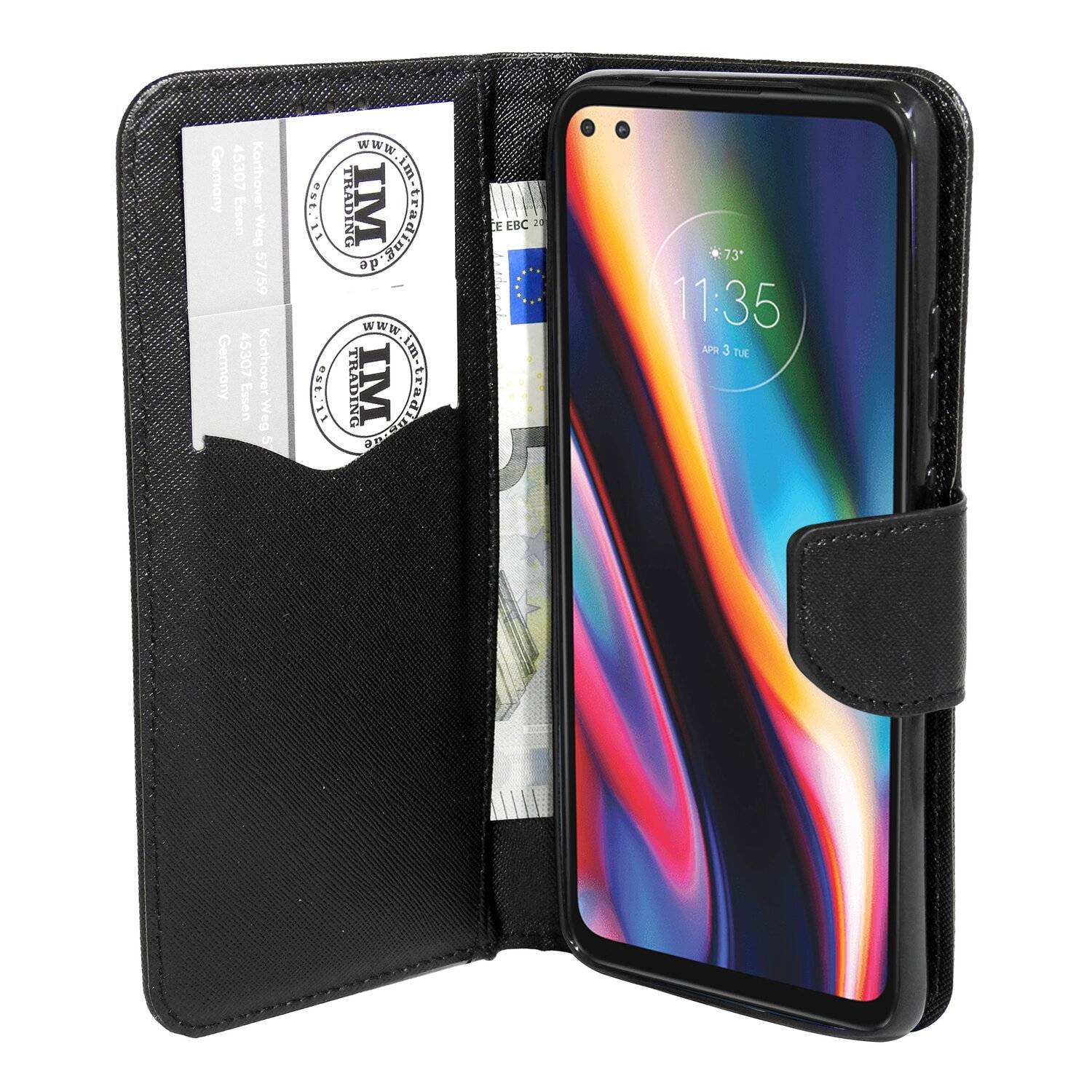 Buch Tasche "Fancy" für MOTOROLA MOTO G 5G Handy Hülle Brieftasche Schutzhülle mit Standfunktion, Kartenfach Schwarz