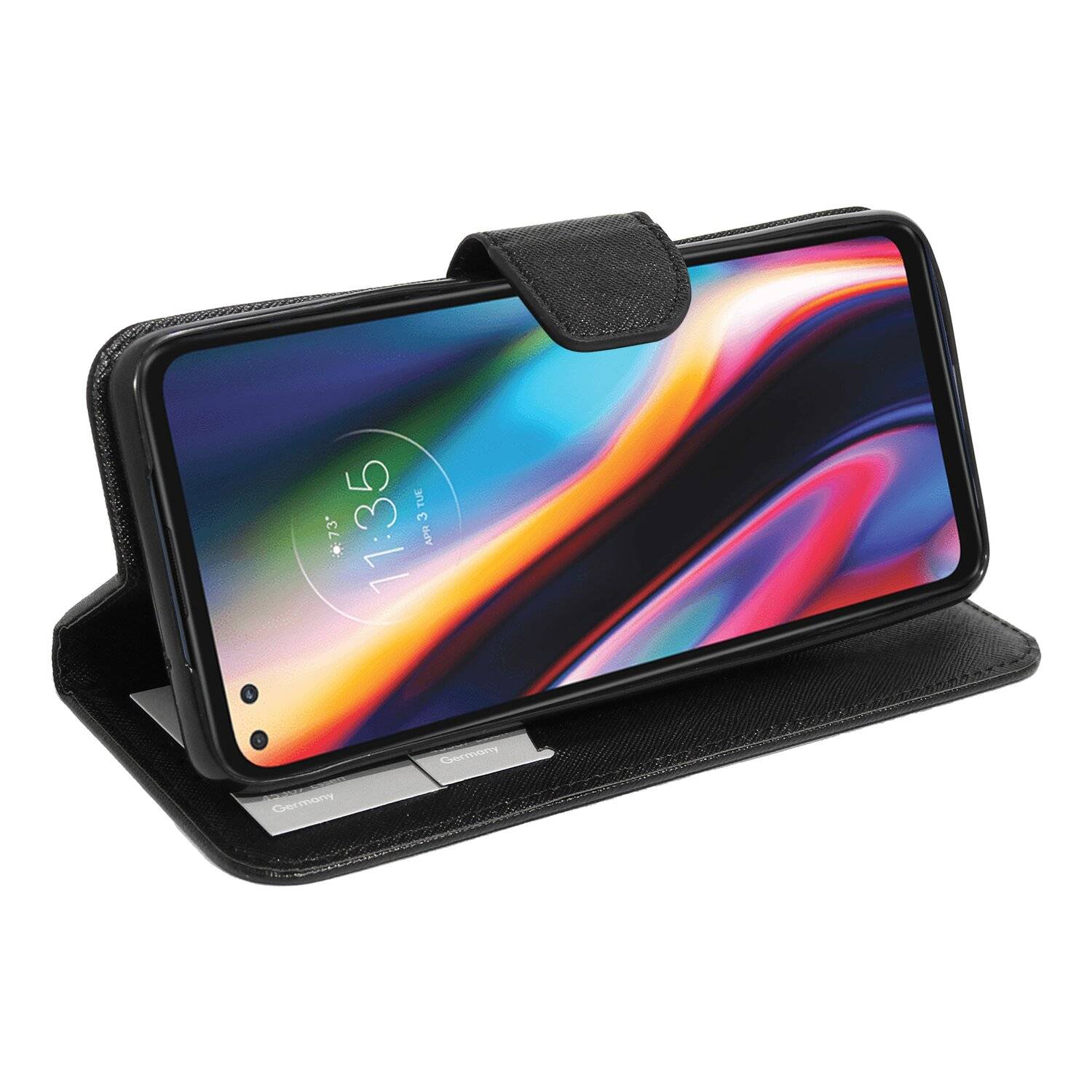 Buch Tasche "Fancy" für MOTOROLA MOTO G 5G Handy Hülle Brieftasche Schutzhülle mit Standfunktion, Kartenfach Schwarz