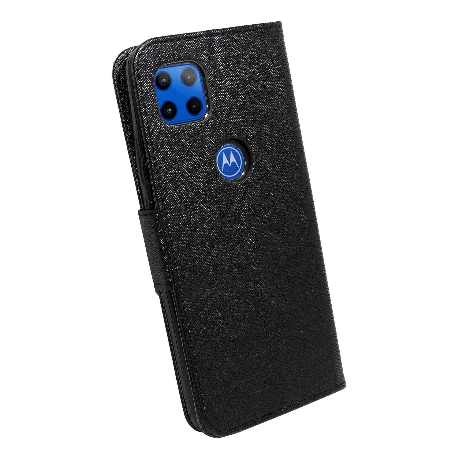 Buch Tasche "Fancy" für MOTOROLA MOTO G 5G Handy Hülle Brieftasche Schutzhülle mit Standfunktion, Kartenfach Schwarz