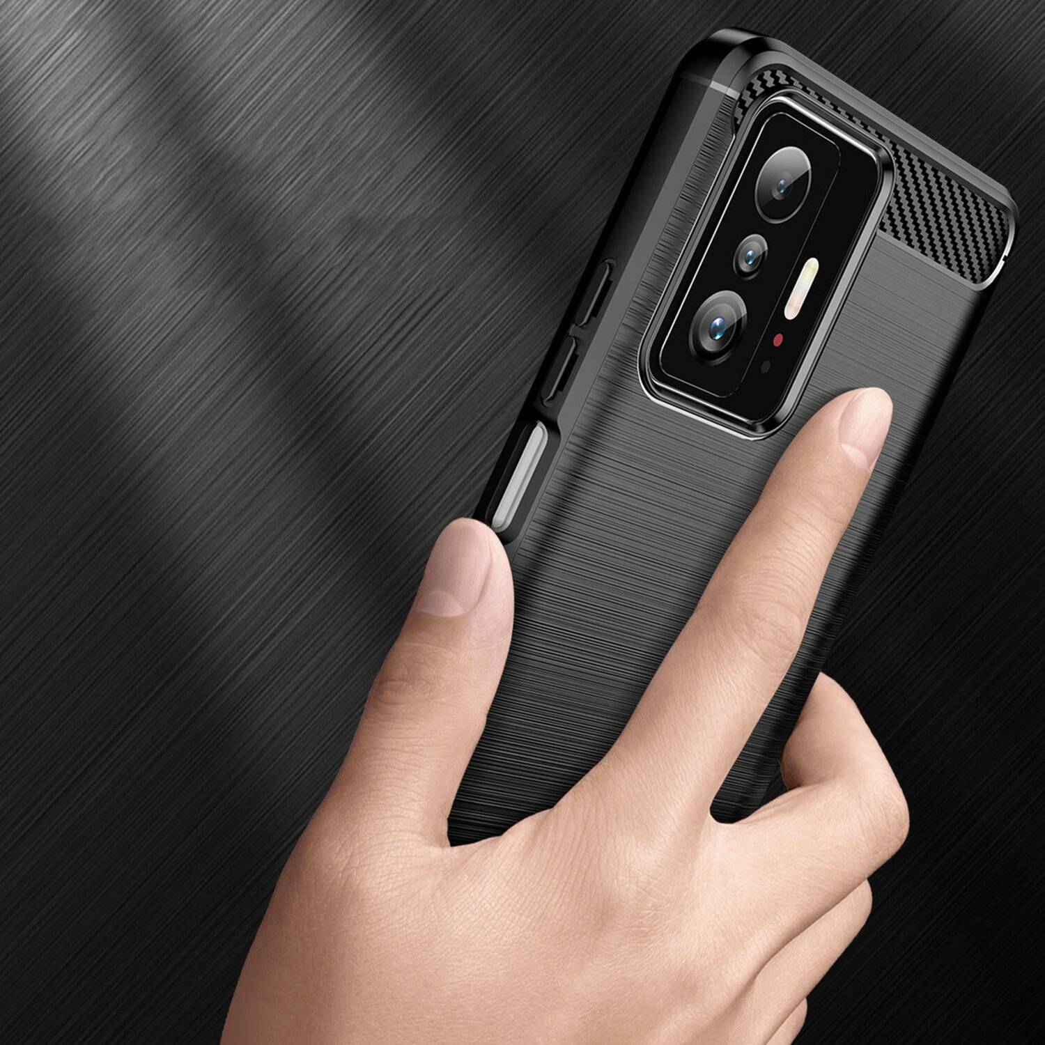 Silikon Hülle Carbon für XIAOMI MI 11T / 11T PRO Case TPU Soft Handyhülle Cover Schutzhülle Schwarz