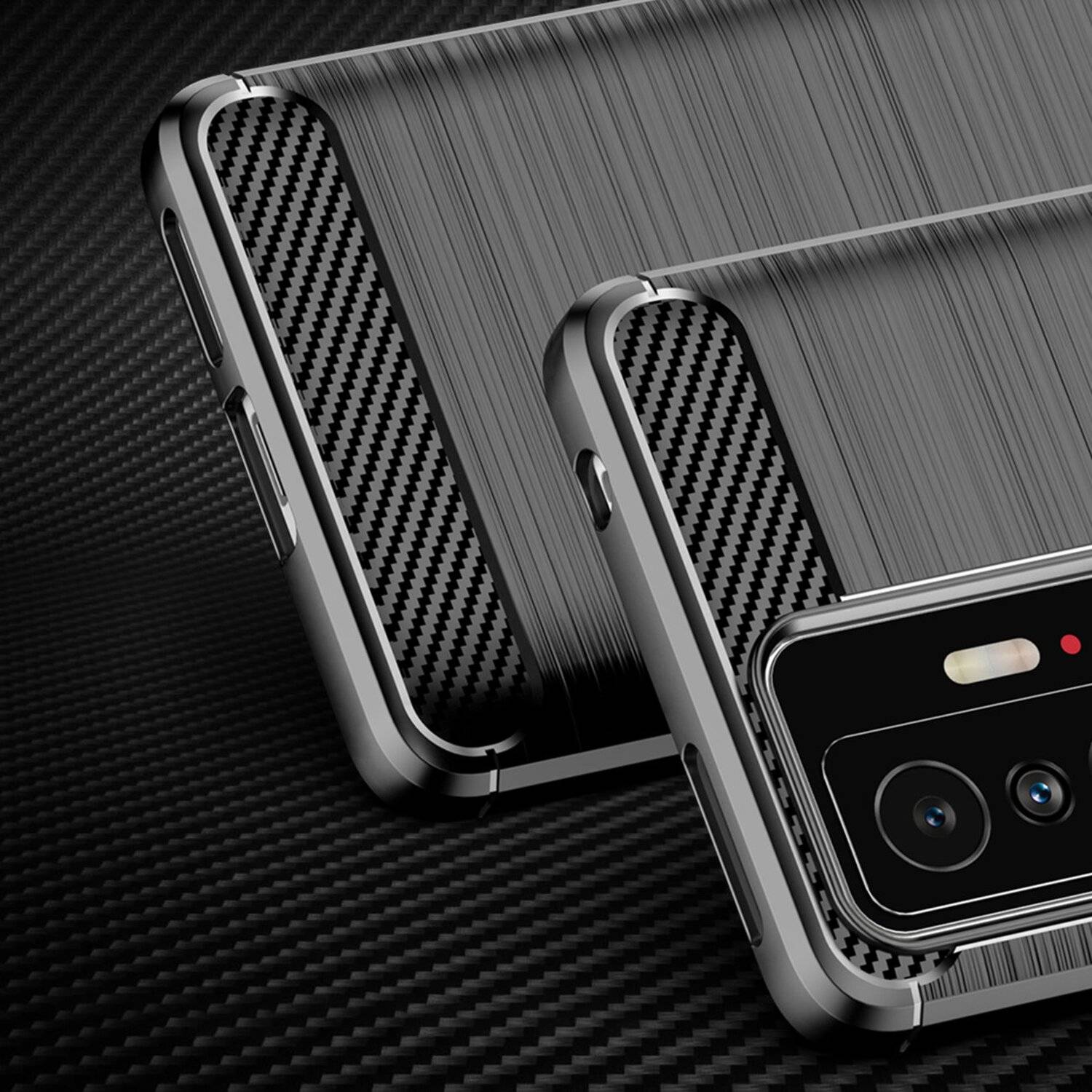 Silikon Hülle Carbon für XIAOMI MI 11T / 11T PRO Case TPU Soft Handyhülle Cover Schutzhülle Schwarz
