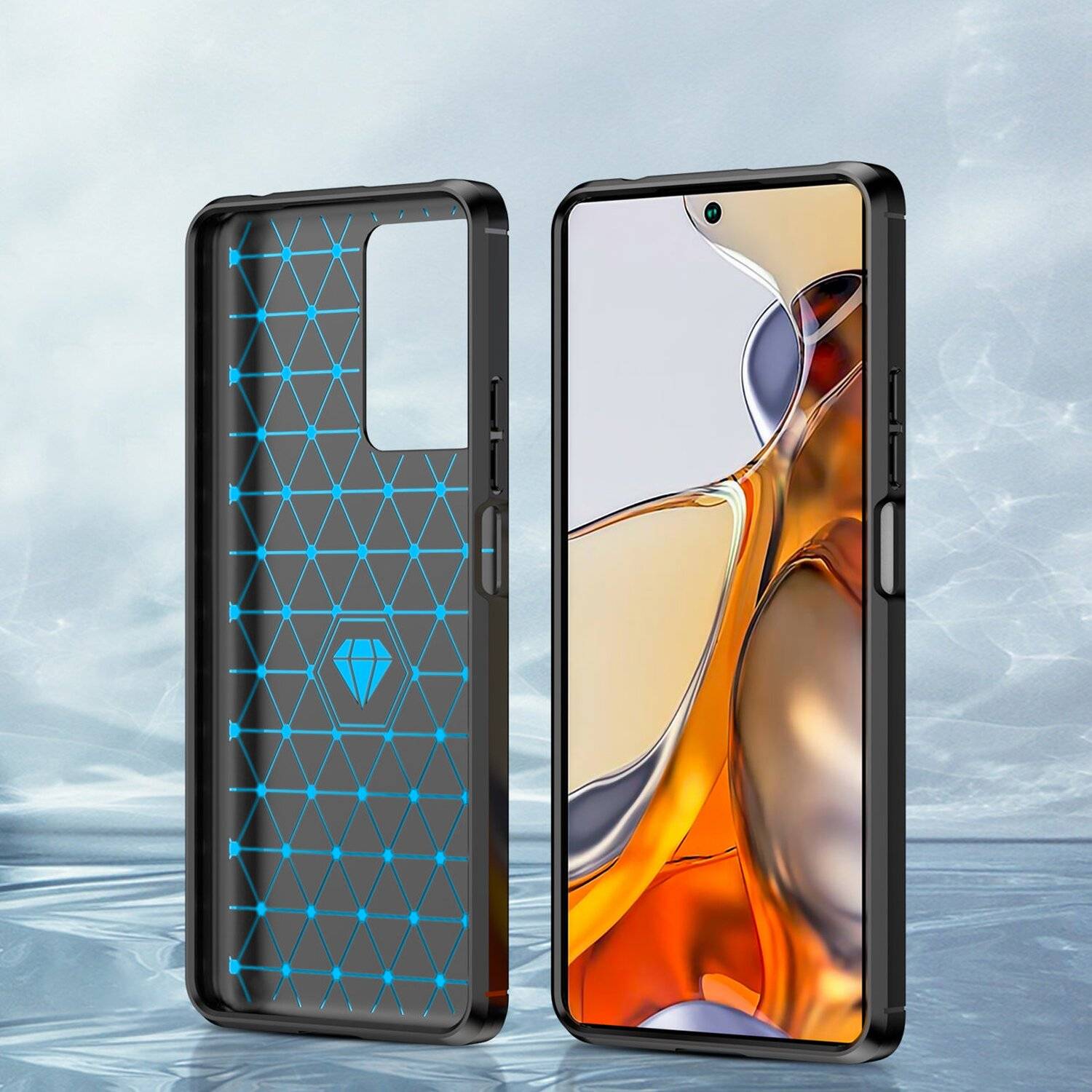 Silikon Hülle Carbon für XIAOMI MI 11T / 11T PRO Case TPU Soft Handyhülle Cover Schutzhülle Schwarz