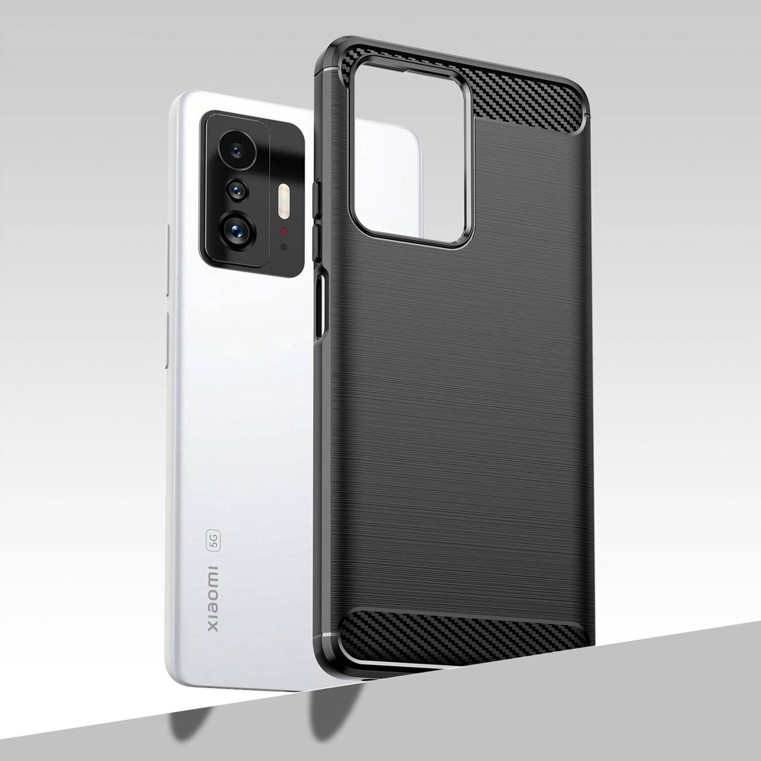 Silikon Hülle Carbon für XIAOMI MI 11T / 11T PRO Case TPU Soft Handyhülle Cover Schutzhülle Schwarz