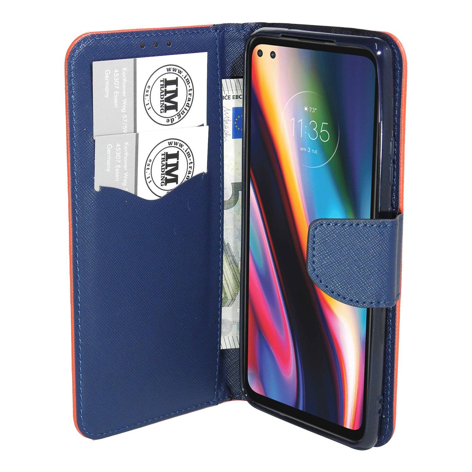 Buch Tasche "Fancy" für MOTOROLA MOTO G 5G Handy Hülle Brieftasche Schutzhülle mit Standfunktion, Kartenfach Rot-Blau