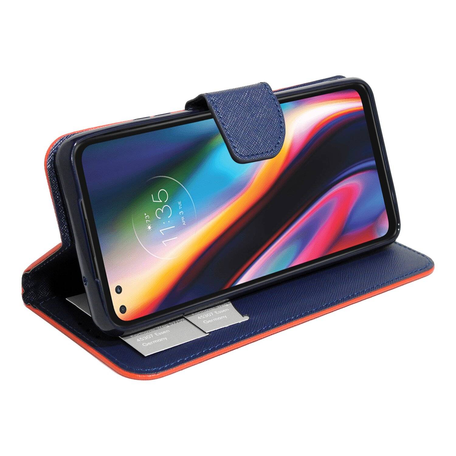 Buch Tasche "Fancy" für MOTOROLA MOTO G 5G Handy Hülle Brieftasche Schutzhülle mit Standfunktion, Kartenfach Rot-Blau