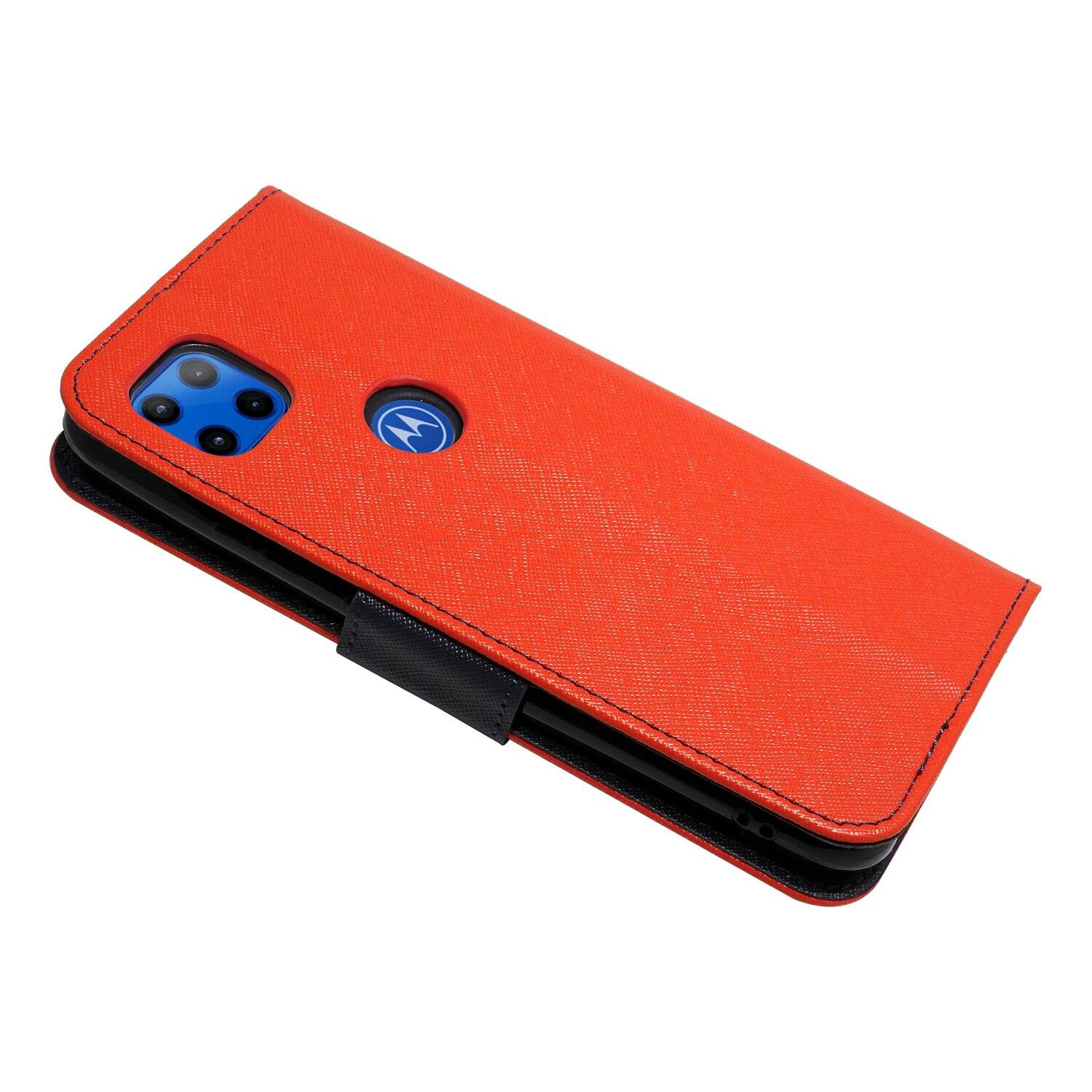 Buch Tasche "Fancy" für MOTOROLA MOTO G 5G Handy Hülle Brieftasche Schutzhülle mit Standfunktion, Kartenfach Rot-Blau