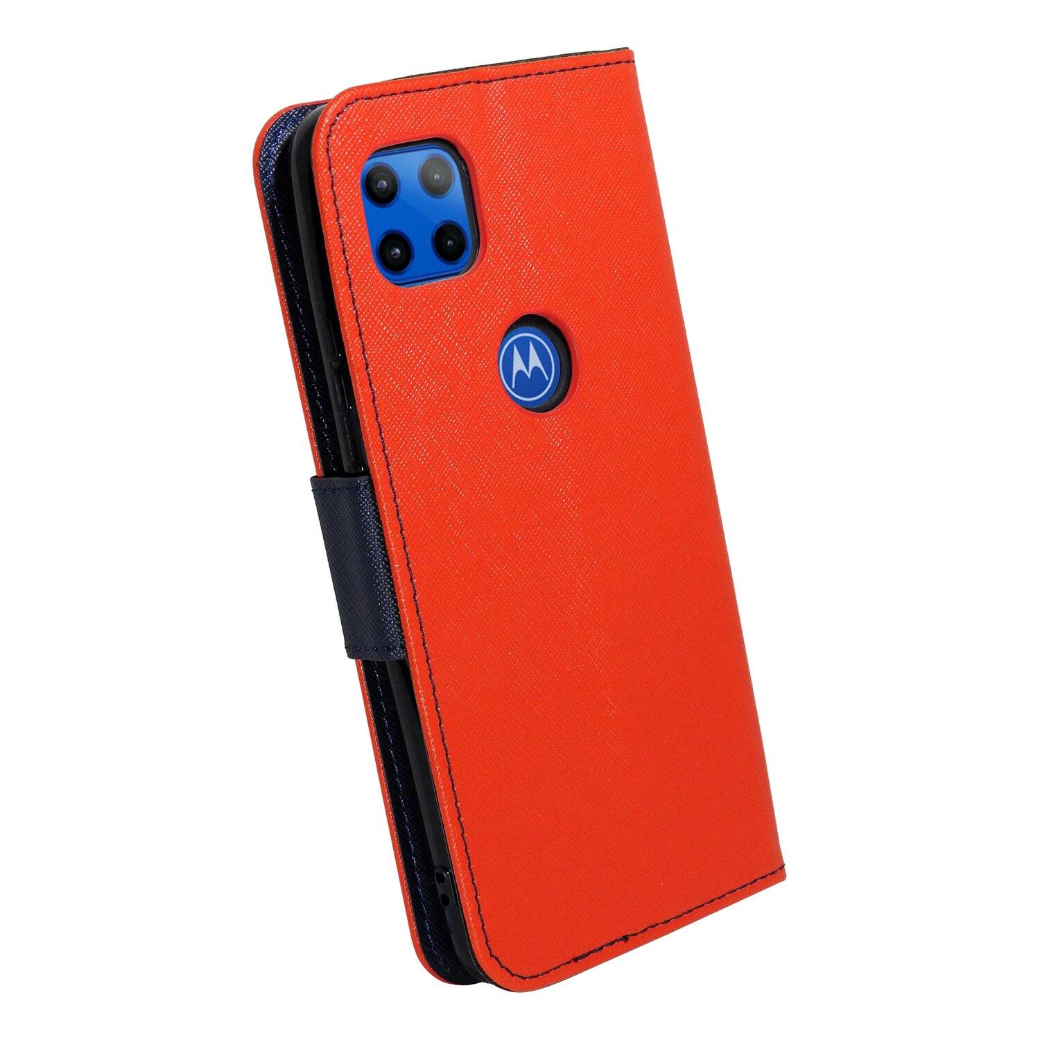 Buch Tasche "Fancy" für MOTOROLA MOTO G 5G Handy Hülle Brieftasche Schutzhülle mit Standfunktion, Kartenfach Rot-Blau