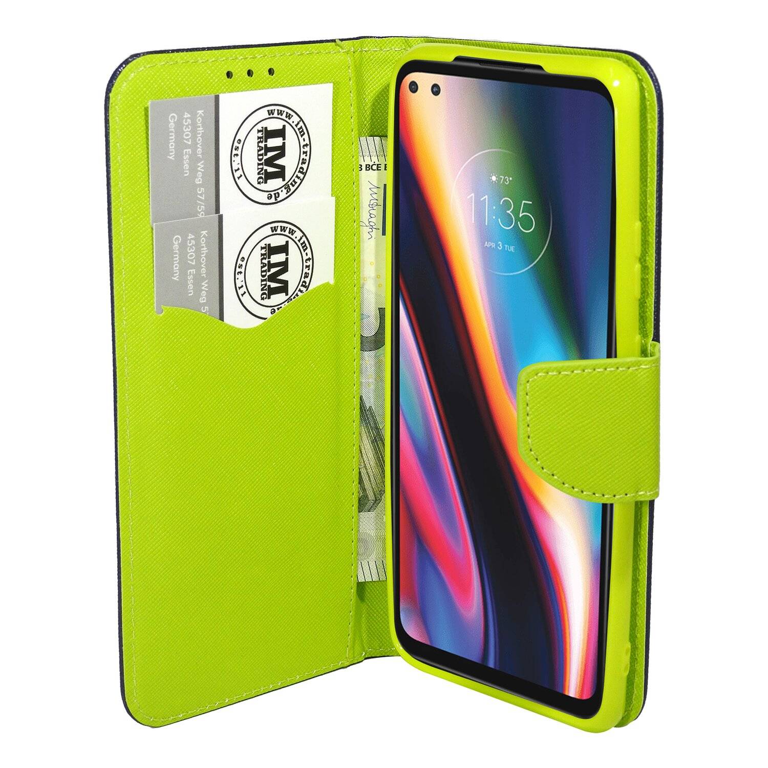 Buch Tasche "Fancy" für Motorola Moto G 5G Handy Hülle Brieftasche Schutzhülle mit Standfunktion, Kartenfach Blau-Grün