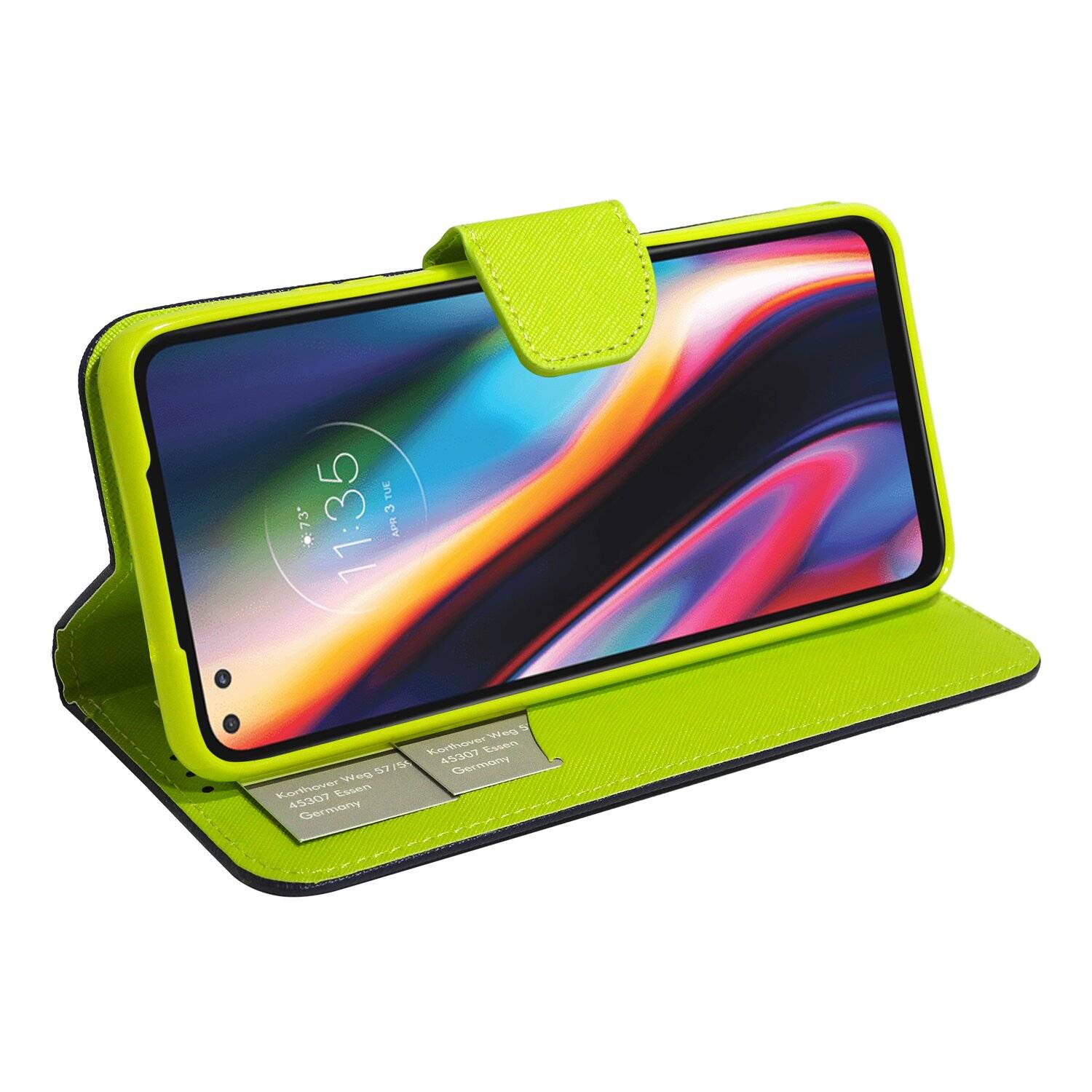 Buch Tasche "Fancy" für Motorola Moto G 5G Handy Hülle Brieftasche Schutzhülle mit Standfunktion, Kartenfach Blau-Grün