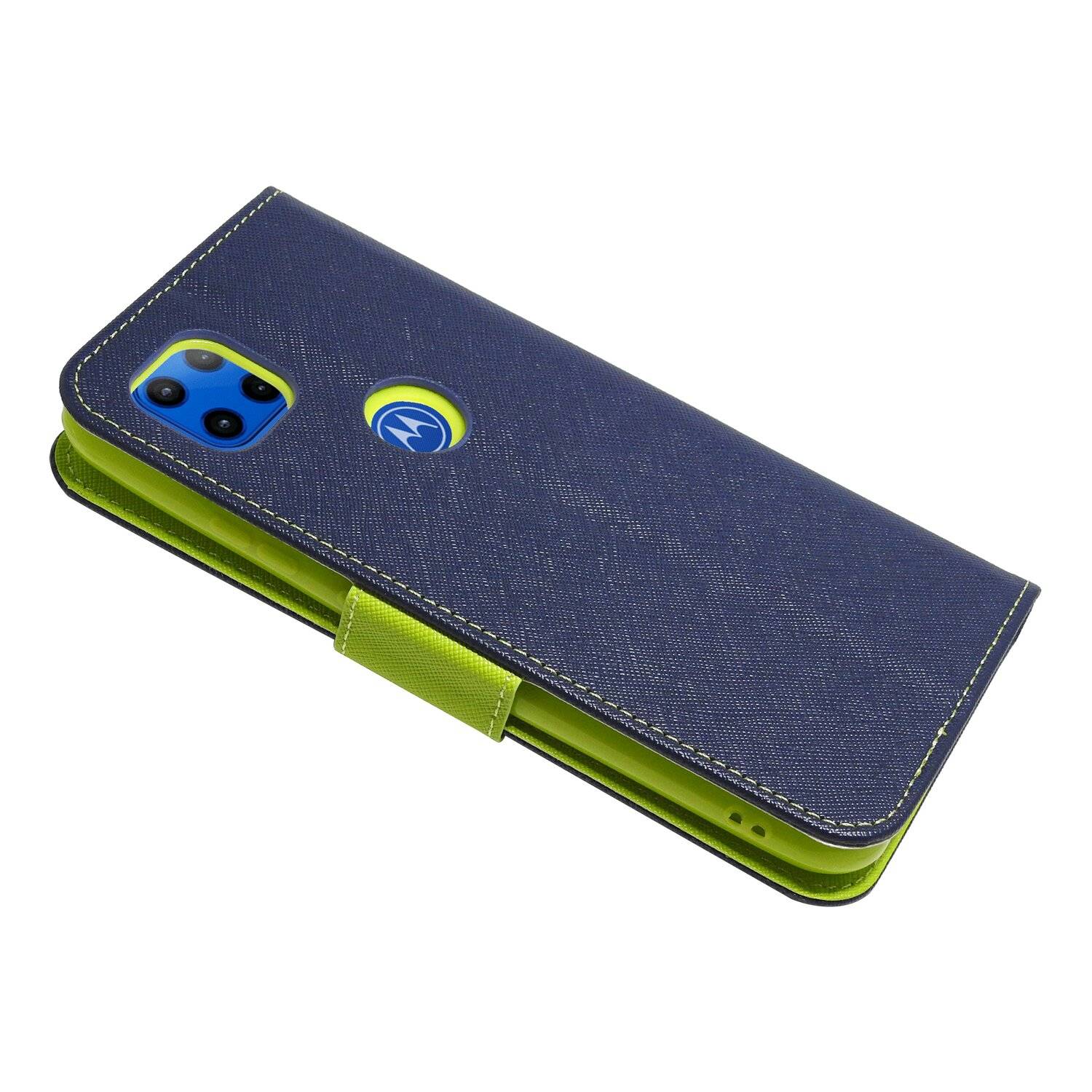 Buch Tasche "Fancy" für Motorola Moto G 5G Handy Hülle Brieftasche Schutzhülle mit Standfunktion, Kartenfach Blau-Grün