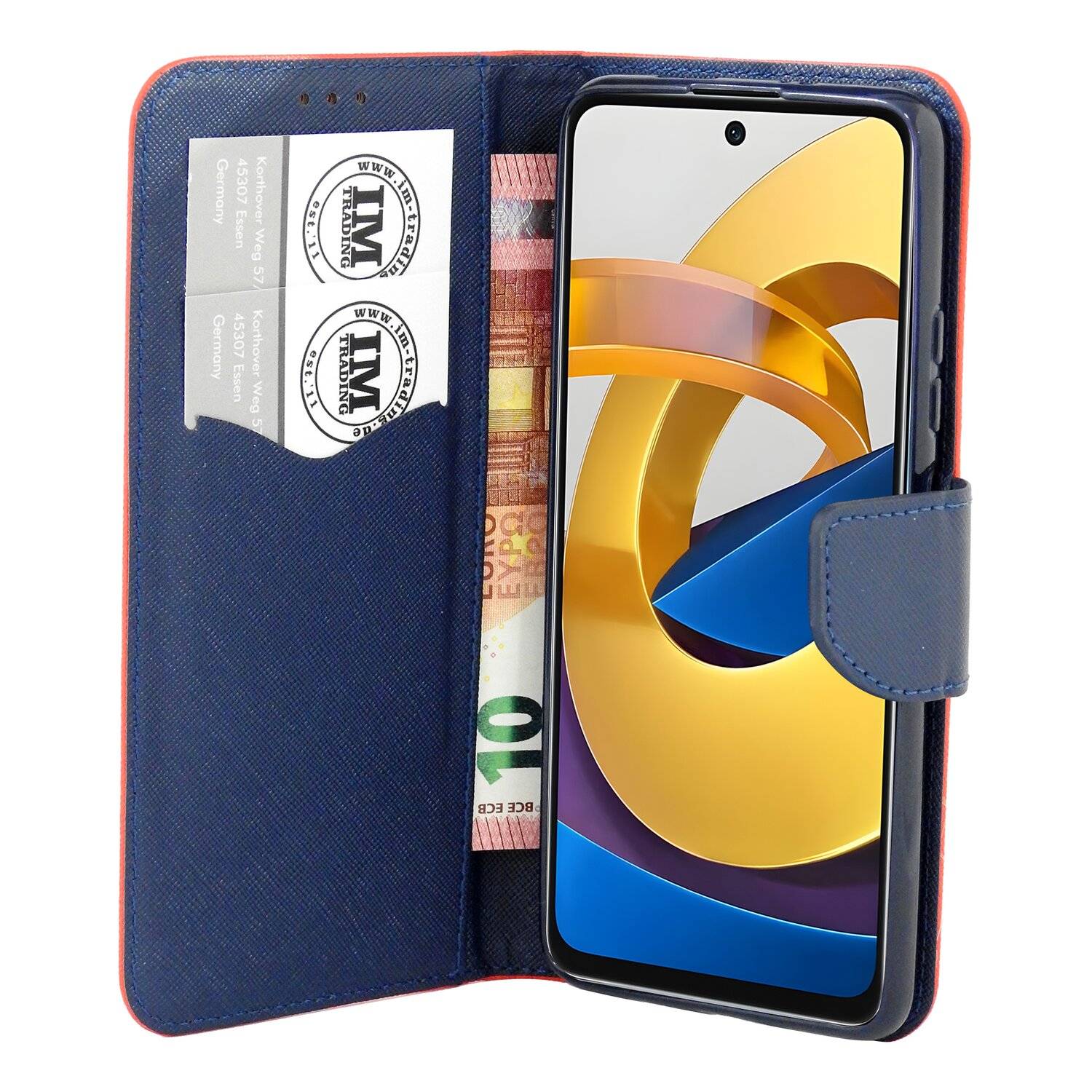 Buch Tasche "Fancy" für XIAOMI REDMI NOTE 11 5G Handy Hülle Etui Schutzhülle mit Standfunktion, Kartenfach Rot-Blau