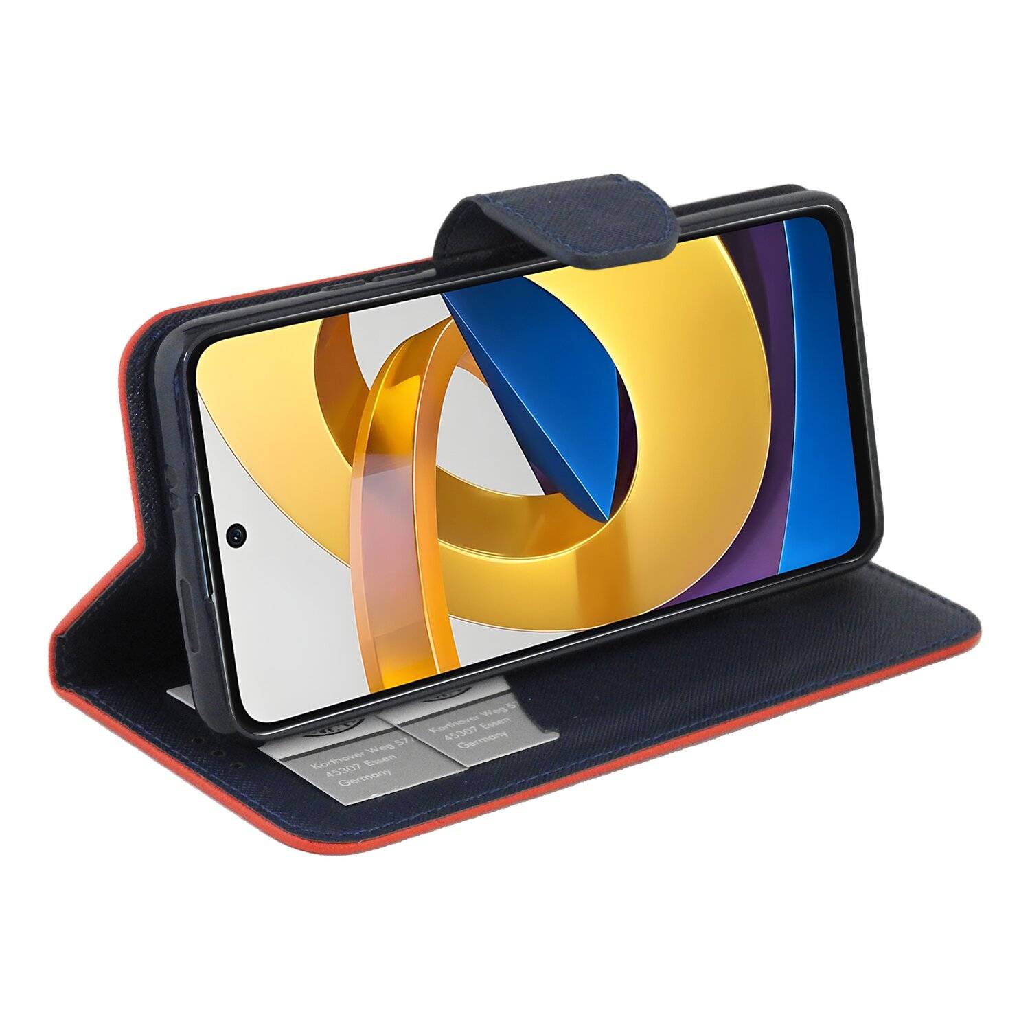 Buch Tasche "Fancy" für XIAOMI REDMI NOTE 11 5G Handy Hülle Etui Schutzhülle mit Standfunktion, Kartenfach Rot-Blau