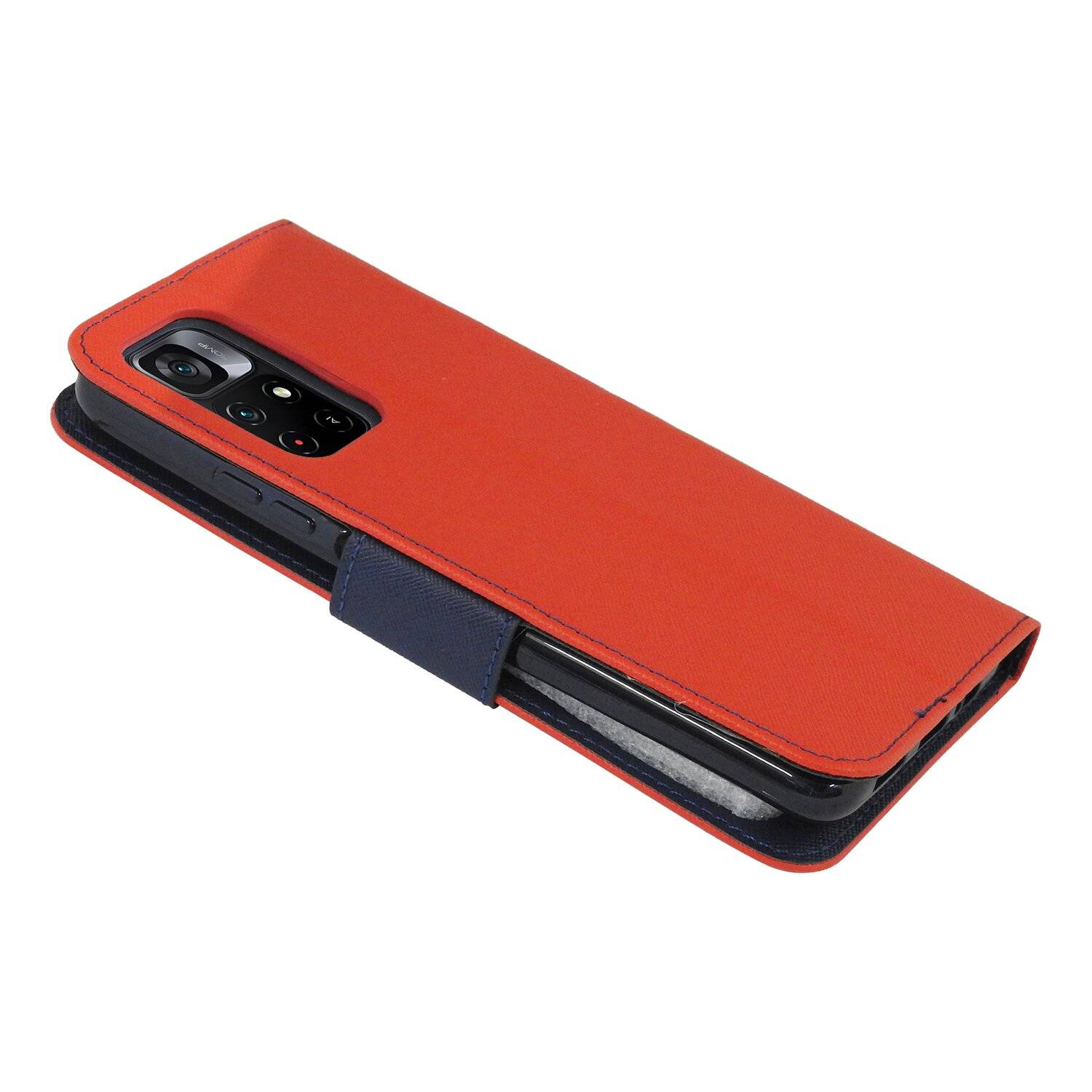 Buch Tasche "Fancy" für XIAOMI REDMI NOTE 11 5G Handy Hülle Etui Schutzhülle mit Standfunktion, Kartenfach Rot-Blau