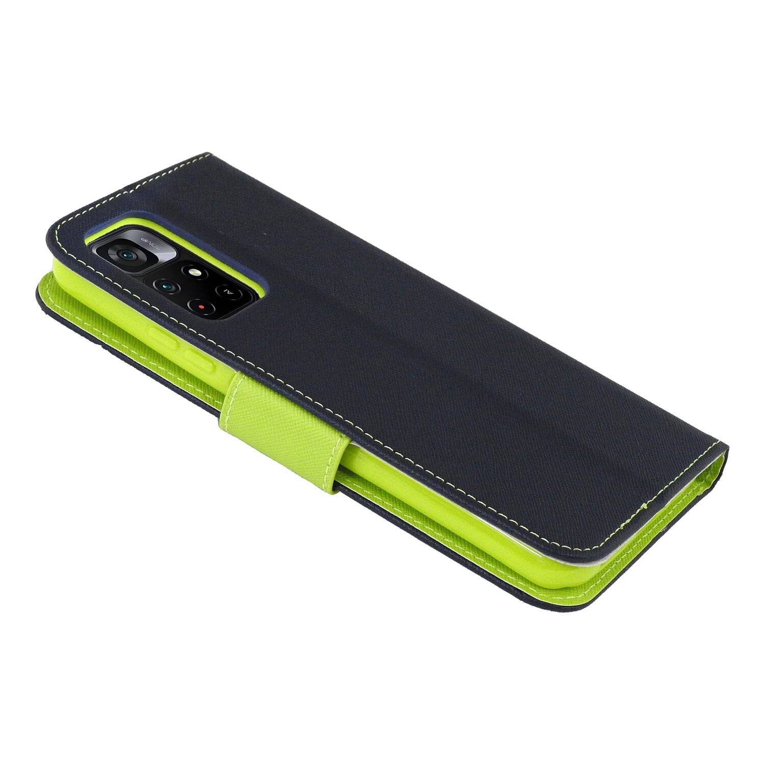 Buch Tasche "Fancy" für XIAOMI POCO M4 PRO 5G Handy Hülle Etui Schutzhülle mit Standfunktion, Kartenfach Blau-Grün