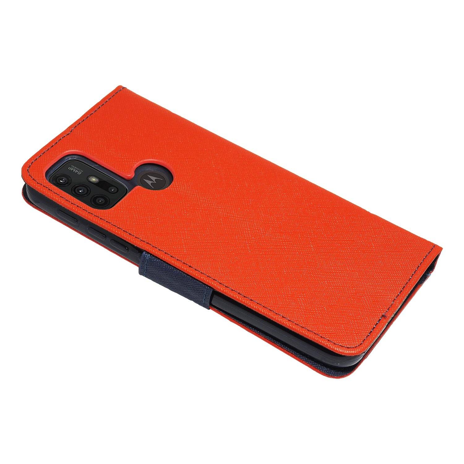 Buch Tasche "Fancy" für MOTOROLA MOTO G30 Handy Hülle Brieftasche Schutzhülle mit Standfunktion, Kartenfach Rot-Blau