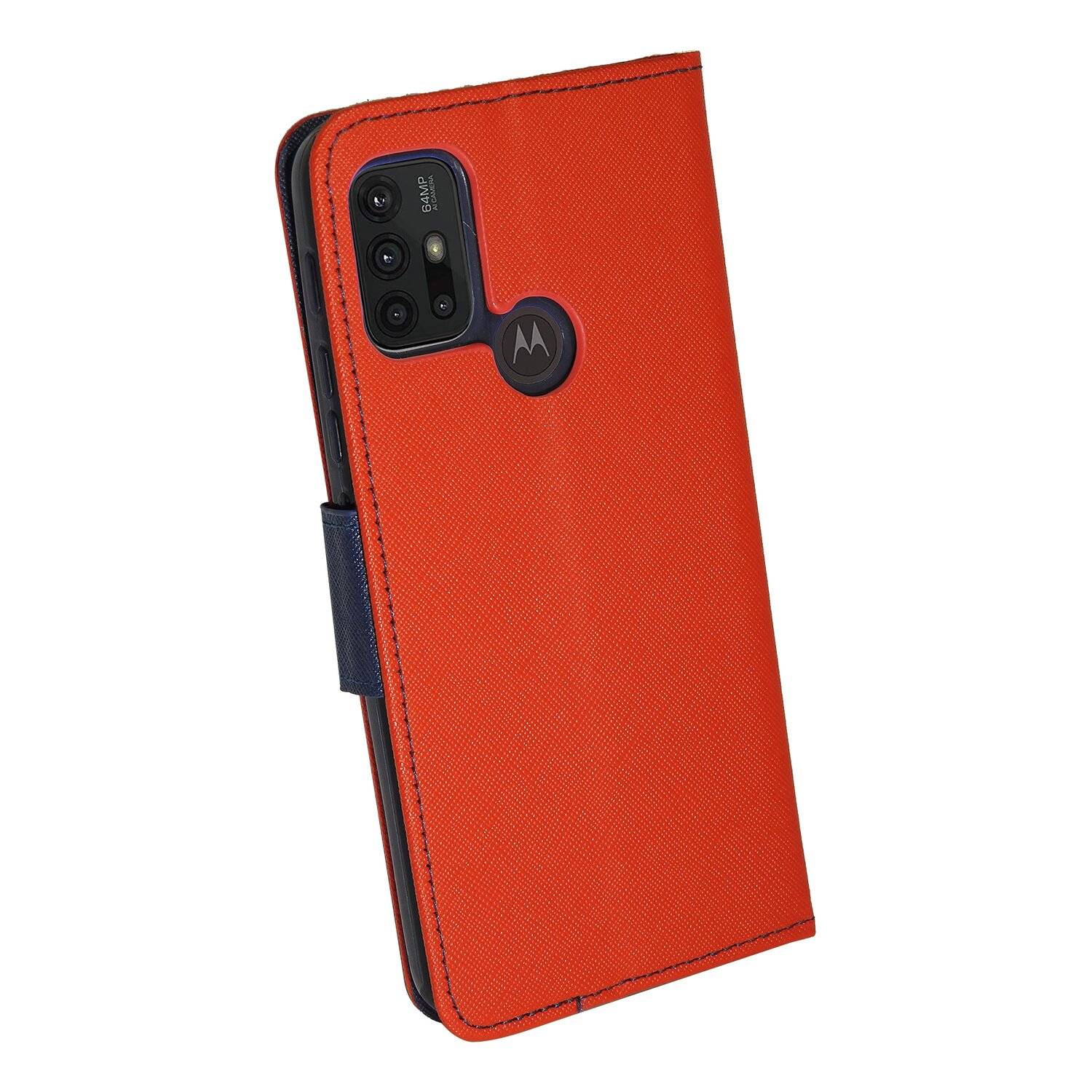 Buch Tasche "Fancy" für MOTOROLA MOTO G30 Handy Hülle Brieftasche Schutzhülle mit Standfunktion, Kartenfach Rot-Blau