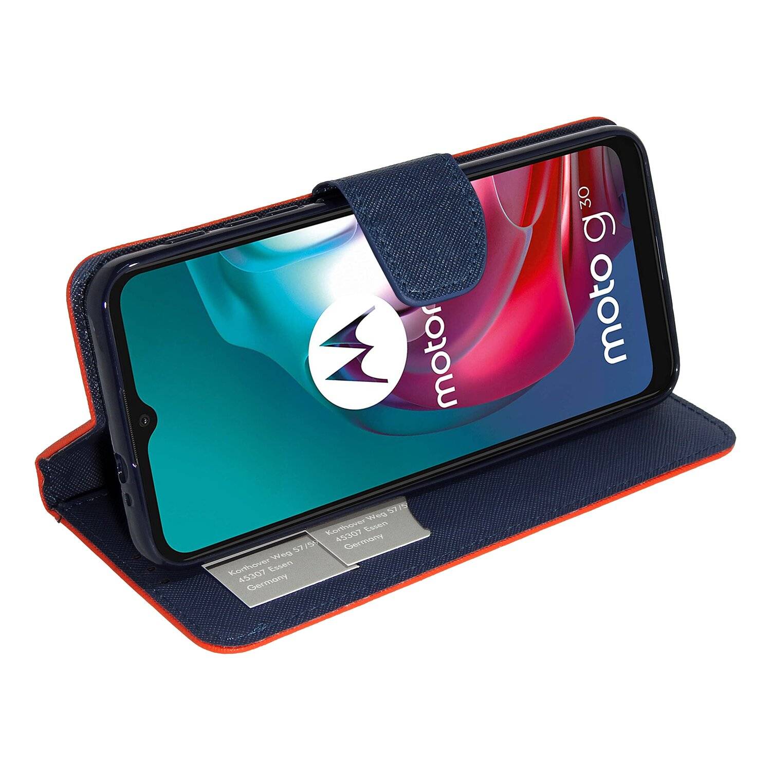Buch Tasche "Fancy" für MOTOROLA MOTO G10 Handy Hülle Brieftasche Schutzhülle mit Standfunktion, Kartenfach Rot-Blau