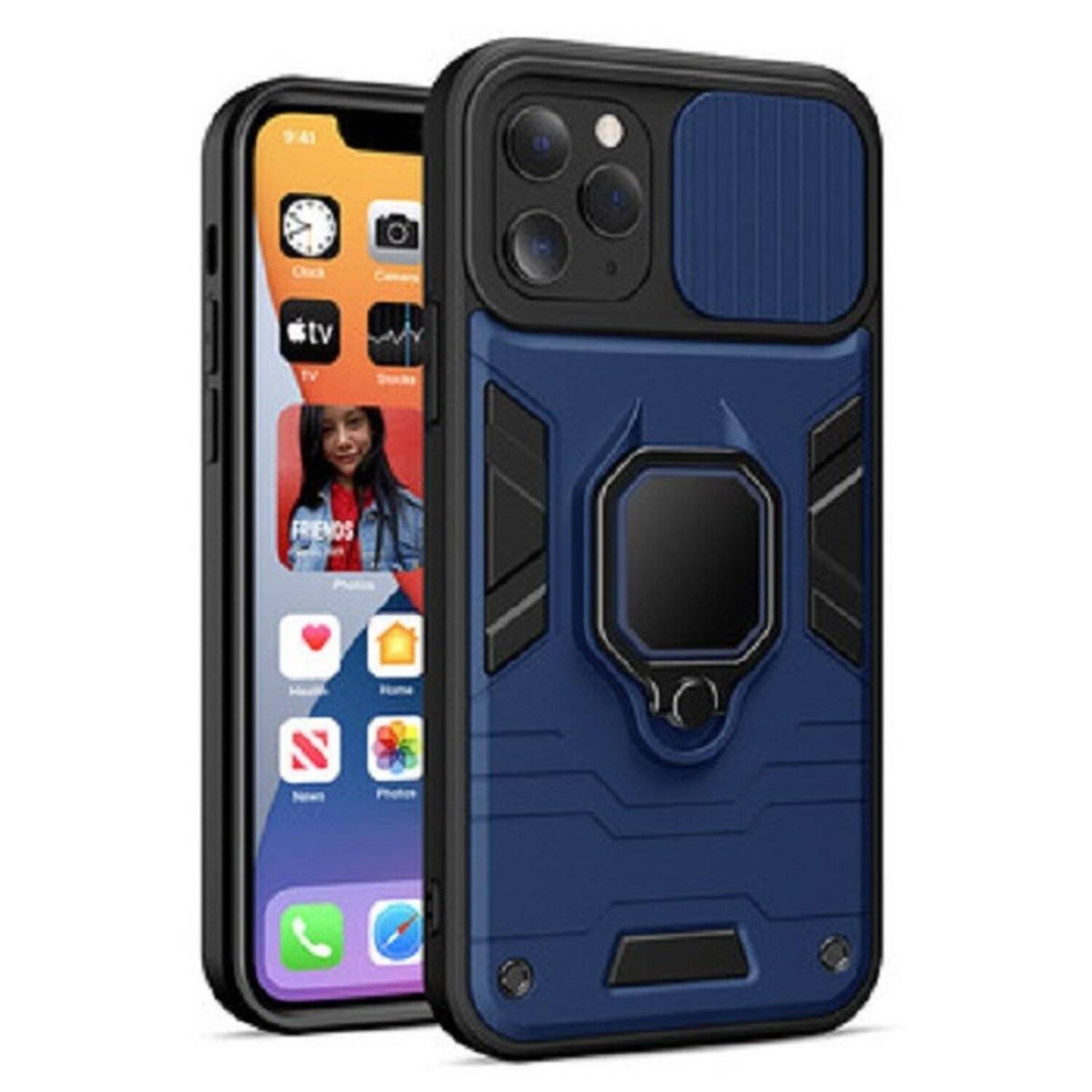 Handy Hülle mit Kameraschutz Schutzhülle Stoßfest Outdoor mit Ring Magnet Halter für Xiaomi Redmi Note 11 5G Blau