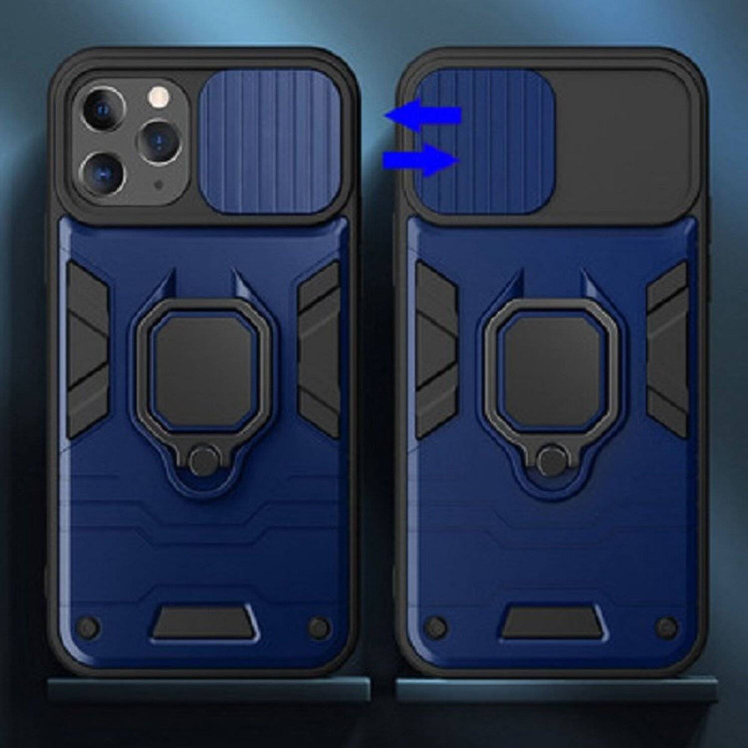 Handy Hülle mit Kameraschutz Schutzhülle Stoßfest Outdoor mit Ring Magnet Halter für Xiaomi Redmi Note 11 5G Blau