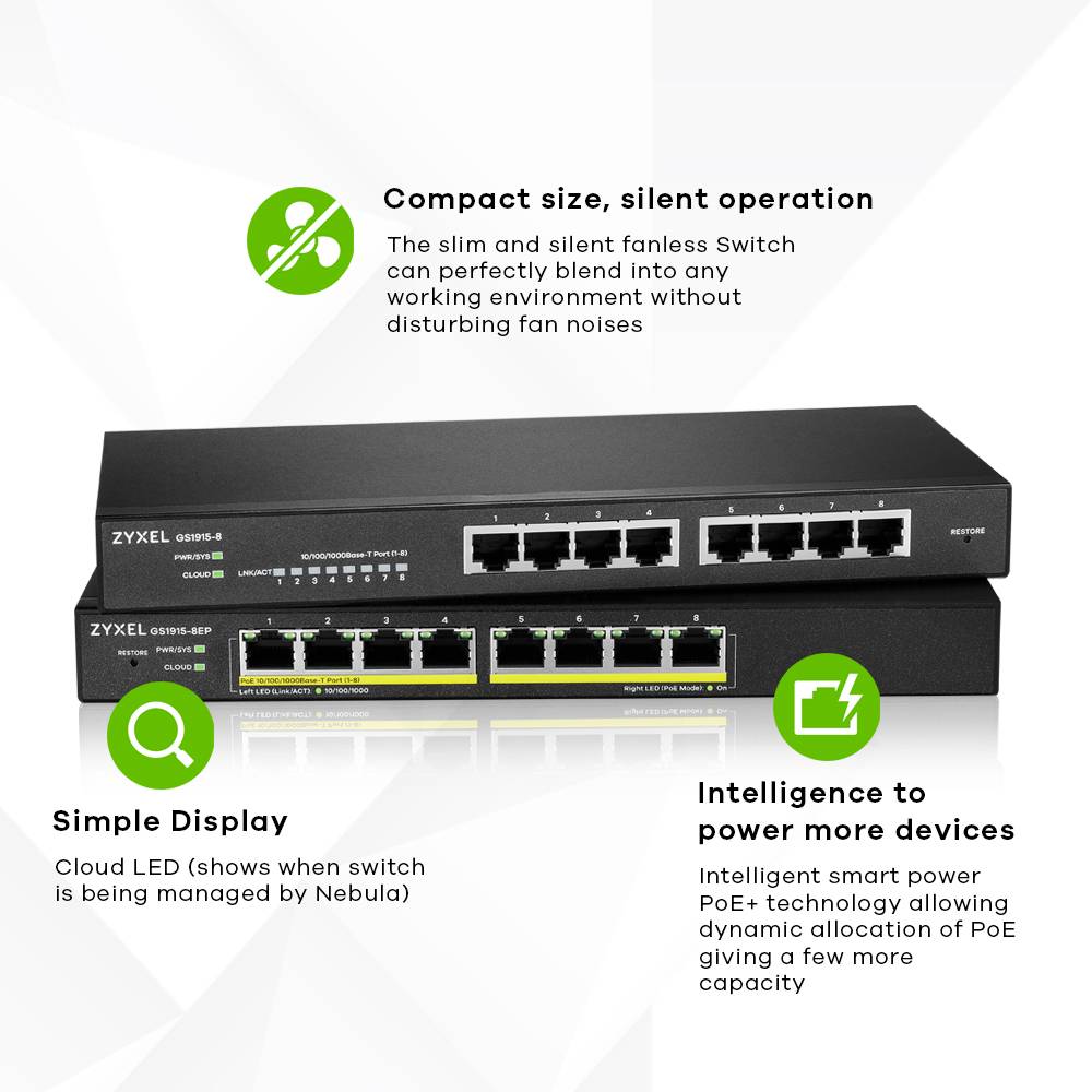 ZyXEL GS1915 Series GS1915-8EP - Switch - kompatibel mit NebulaFLEX - Smart - 8 x 10/100/1000 (PoE+)