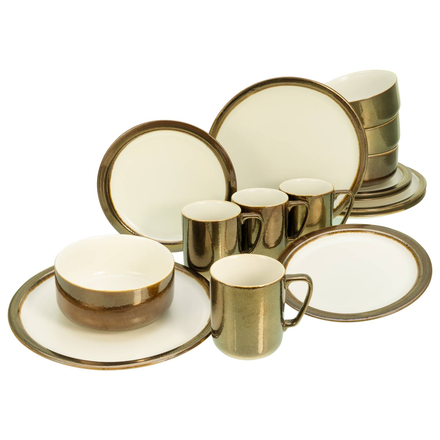 CreaTable 23589 Kombiservice Modern Industrial für 4 Personen, Steinzeug, weiß/gold (1 Set, 16-teilig)