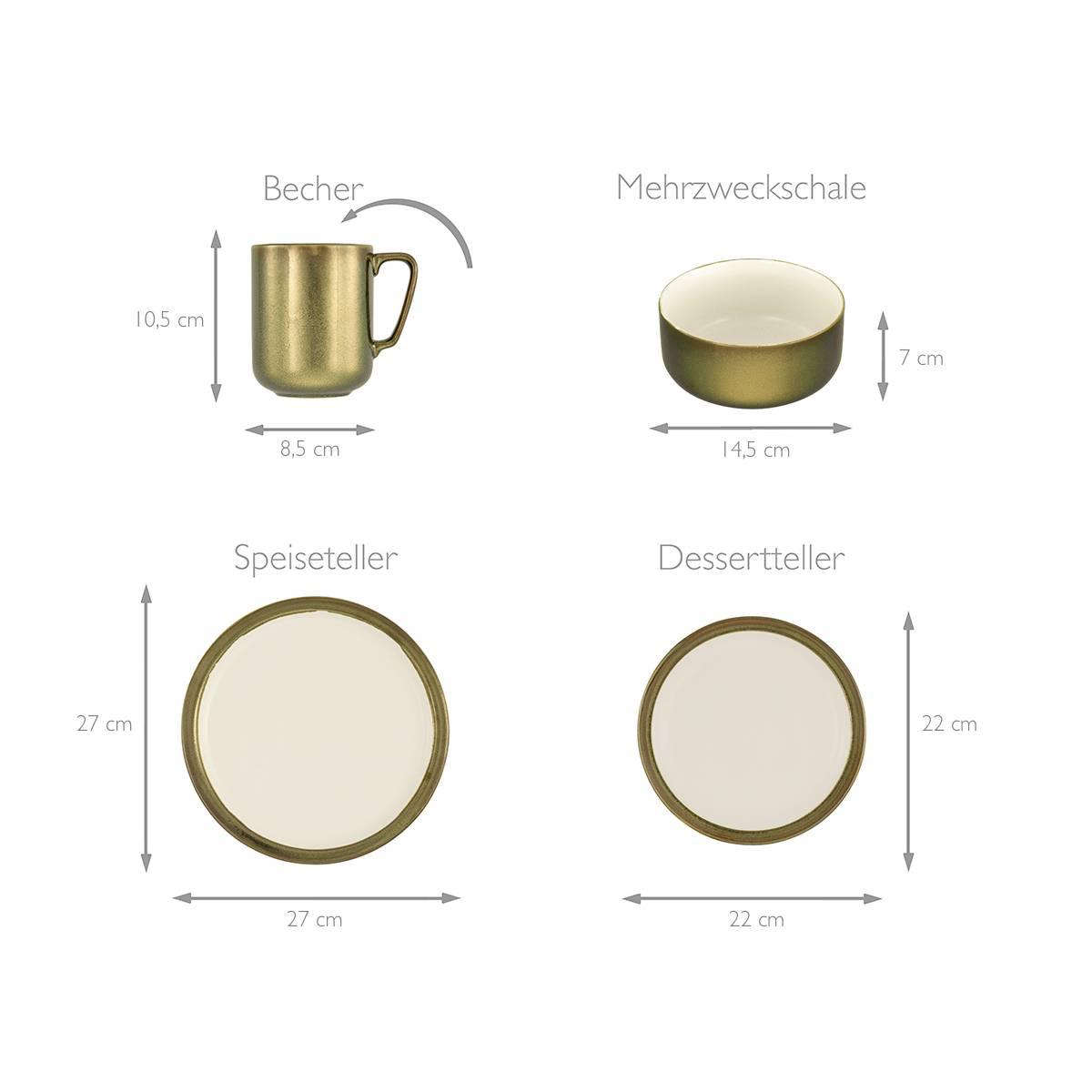 CreaTable 23589 Kombiservice Modern Industrial für 4 Personen, Steinzeug, weiß/gold (1 Set, 16-teilig)