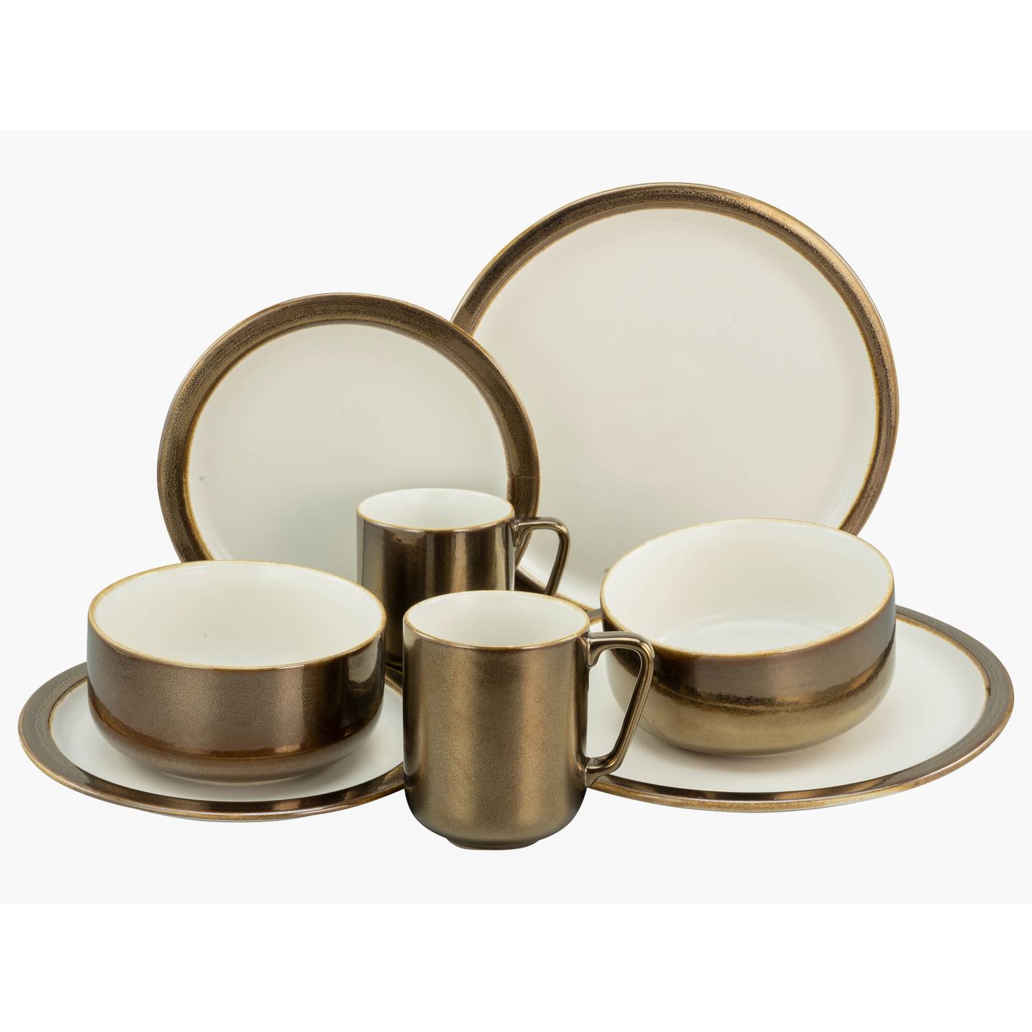 CreaTable 23590 Kombiservice Modern Industrial für 2 Personen, Steinzeug, weiß/gold (1 Set, 8-teilig)