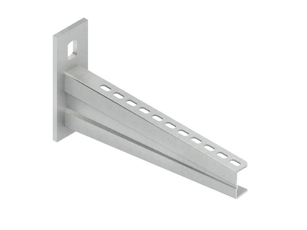 Eine Metallhalterung mit quadratischer Grundfläche, die Löcher entlang ihrer Länge für eine verstellbare Montage aufweist.